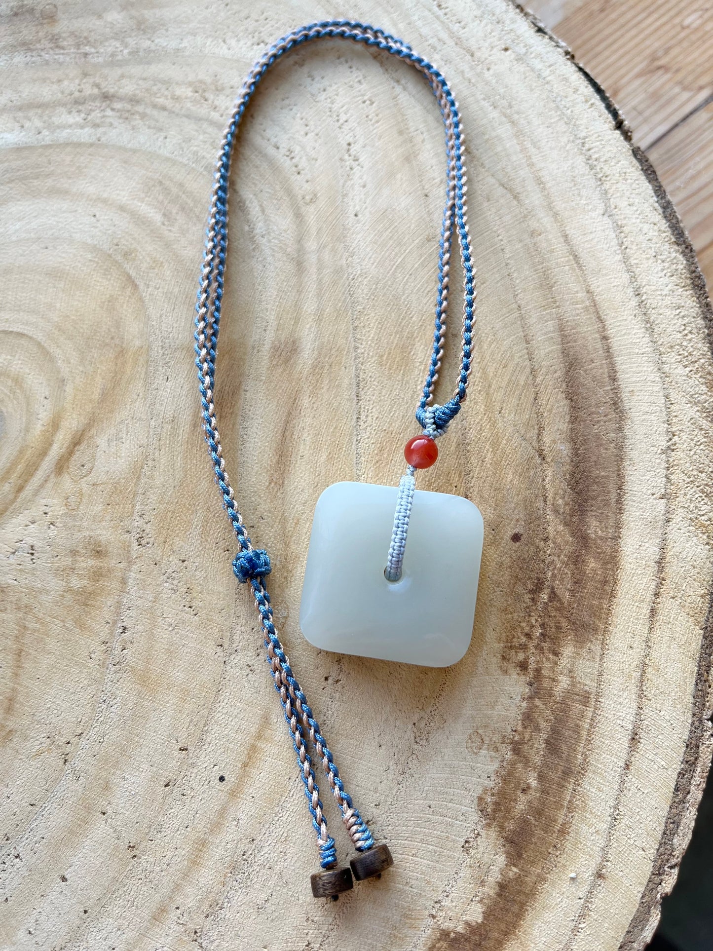Hetian White Jade Square Peace Buckle (Jade PI Pendant)，和田青海青白玉方扣