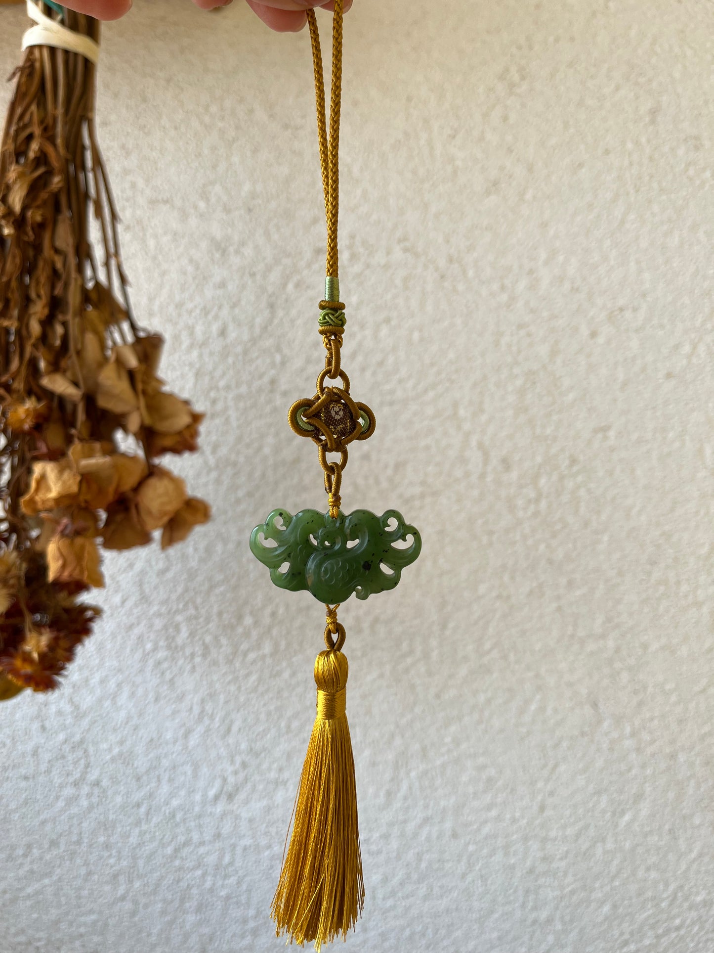 Green Hetian Jade Phoenix Bag Charm / Car Hanging | 和田碧玉凤凰车挂 / 包挂