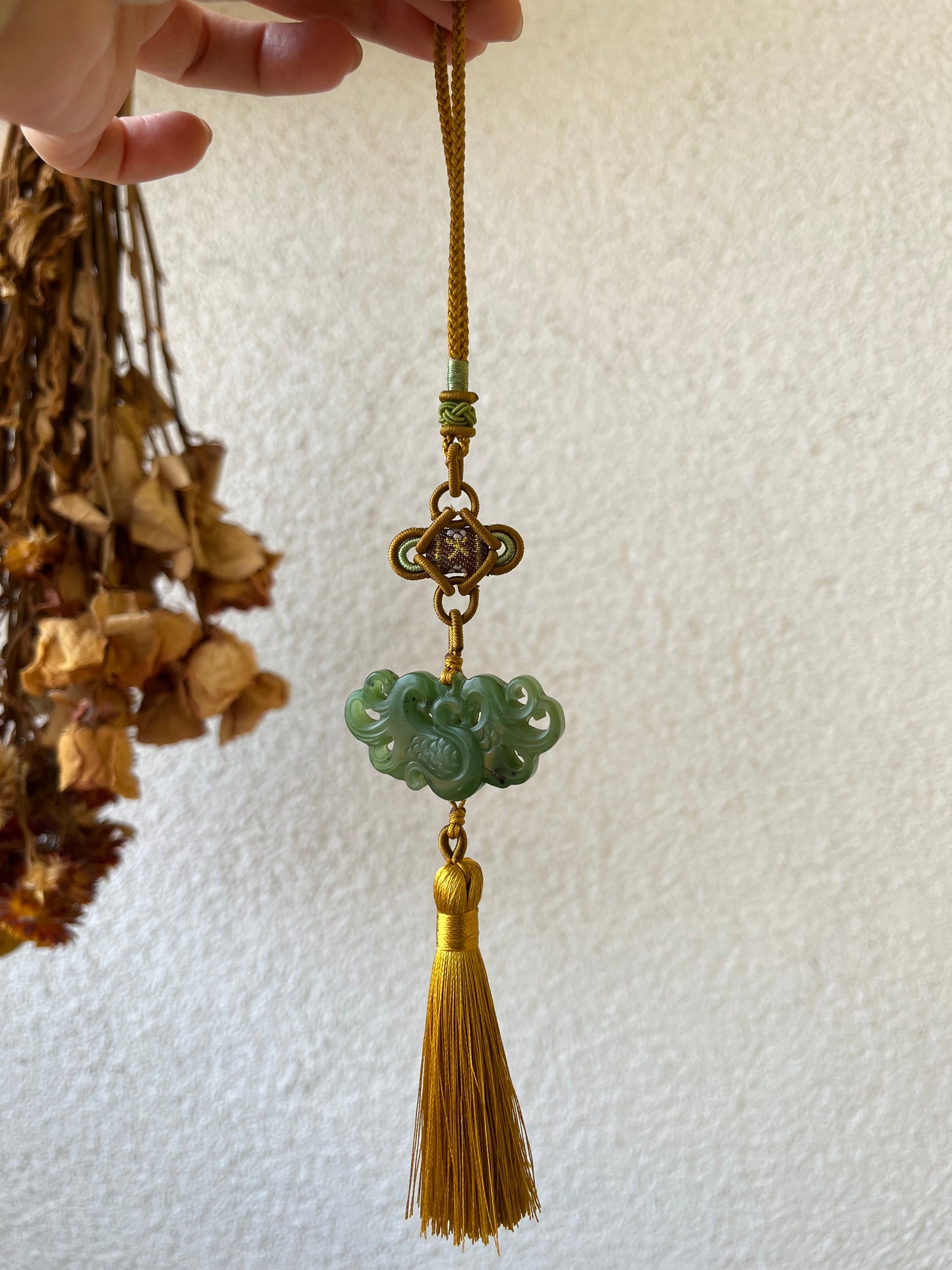 Green Hetian Jade Phoenix Bag Charm / Car Hanging | 和田碧玉凤凰车挂 / 包挂