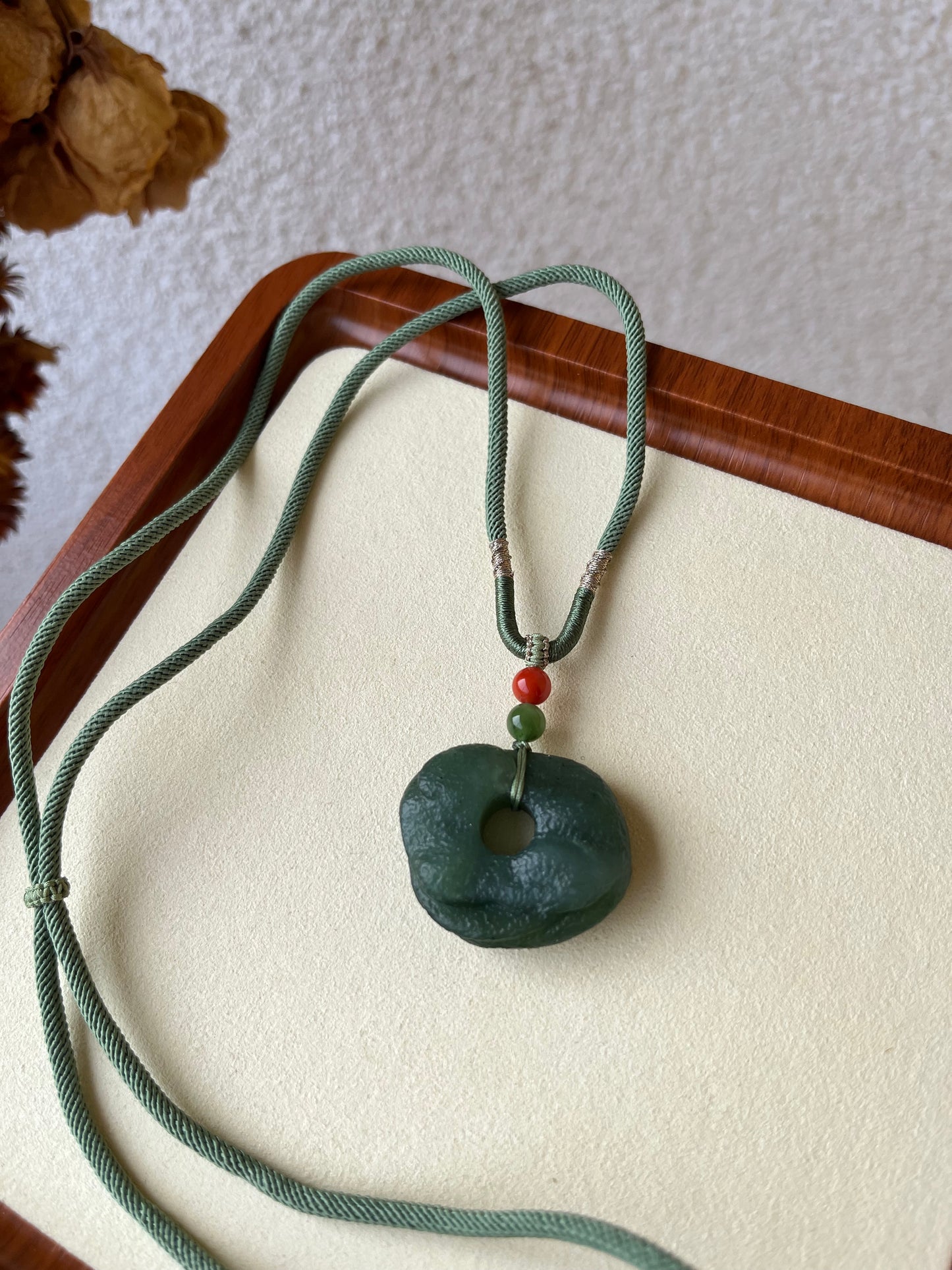 Ancient-style Green Hetian Jade Peace Buckle (Ping An Kou)