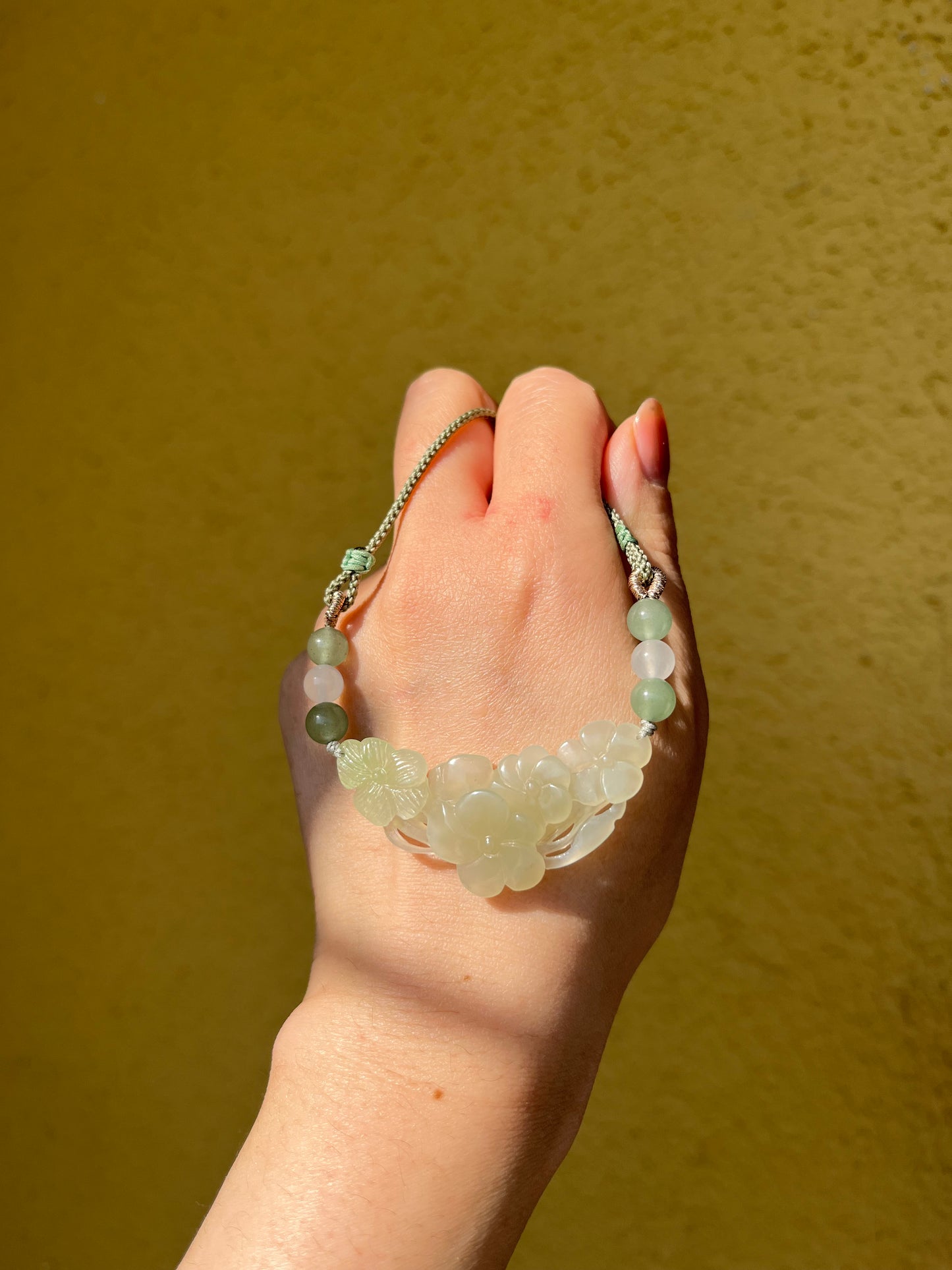 Hand Carved Hetian Jade Plum Blossom Arc-Shaped Pendant, 手雕和田青海带翠梅花玉璜