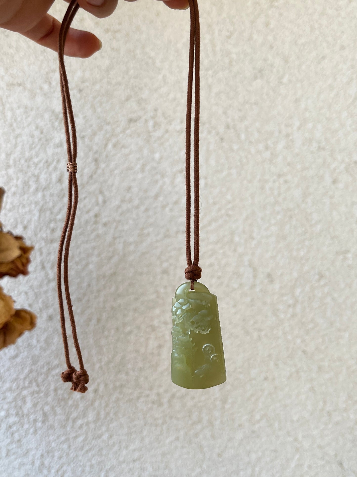 Hand Carved Greenish Yellow Hetian Jade Landscape Pendant, 手雕青黄口山水