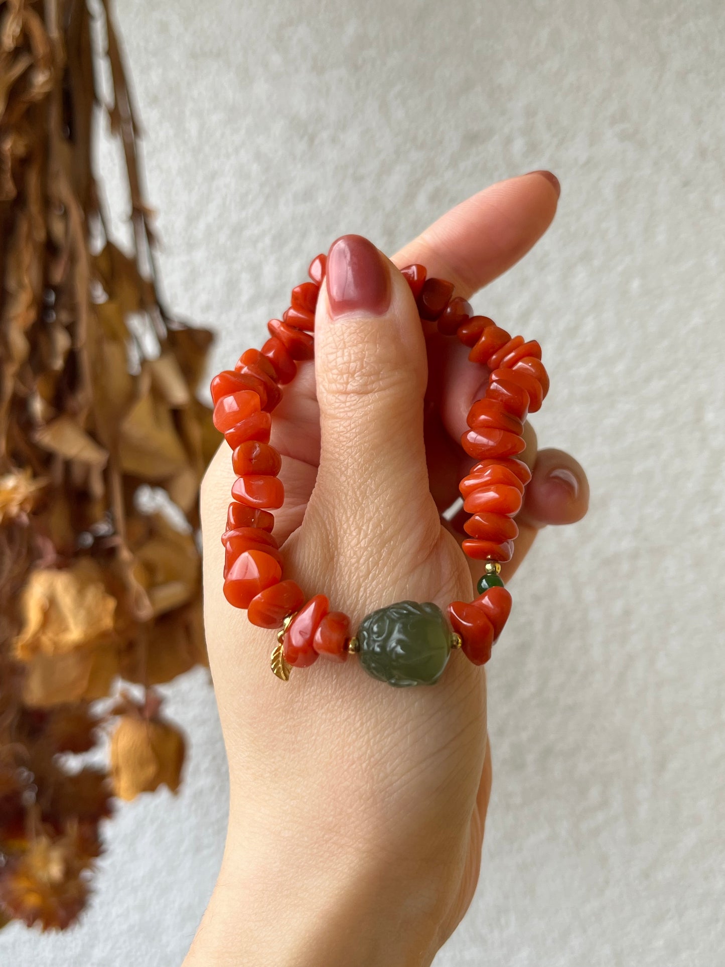 Green Hetian Jade and Nanhong Agate Bracelet