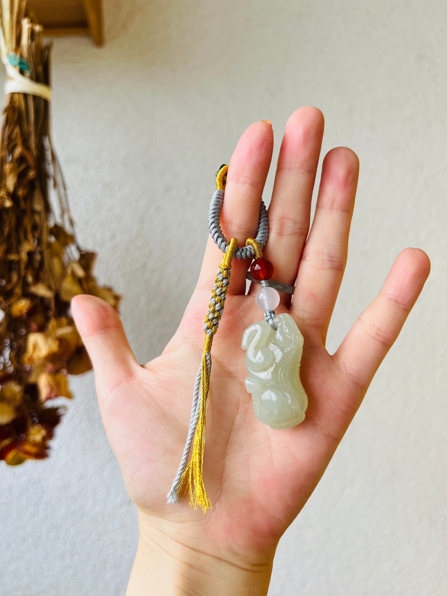 Hand Carved Hetian Jade Horse Bag Charm, 手雕和田唐马