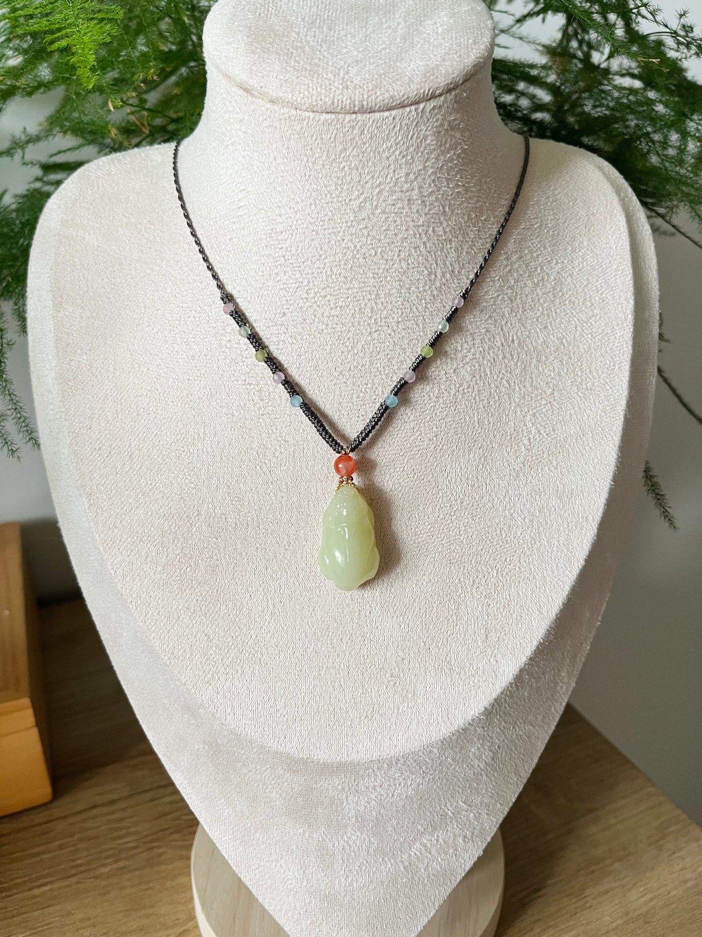 Handmade Necklace with a Carved Yellow Hetian Jade Pixiu