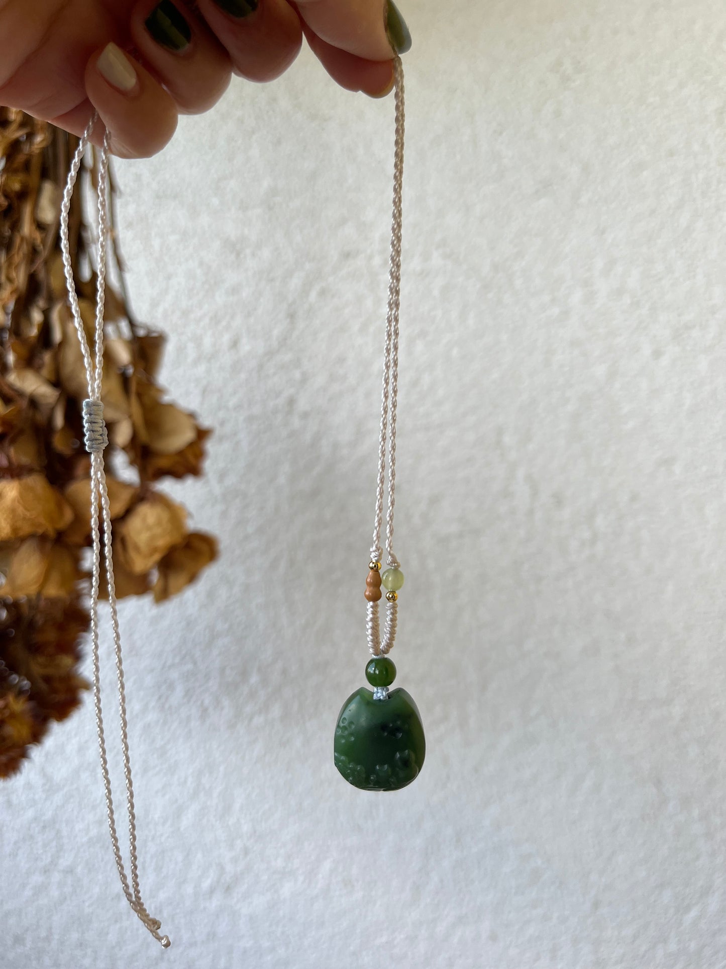 Green Hetian Jade Cat Necklace