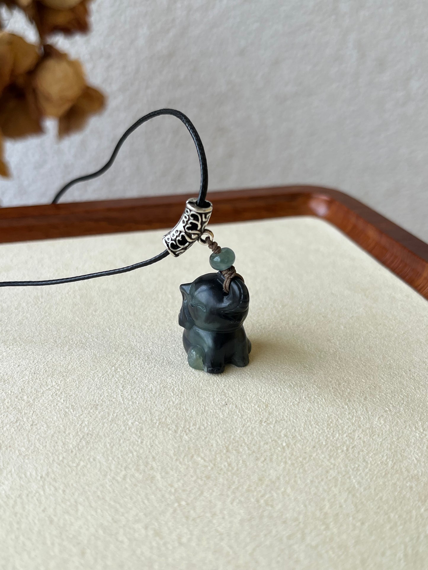Cute Black Hetian Jade (Qinghua) Elephant Necklace