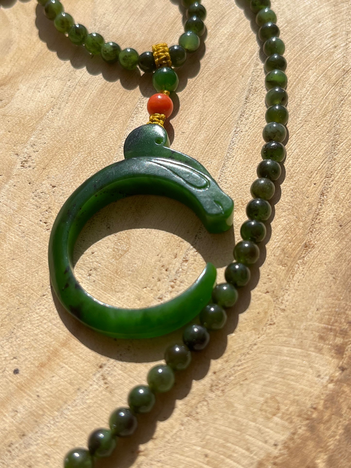 Red-skinned old mine Green Hetian Jade Pig Dragon Set, 红皮老矿俄碧玉猪龙套链