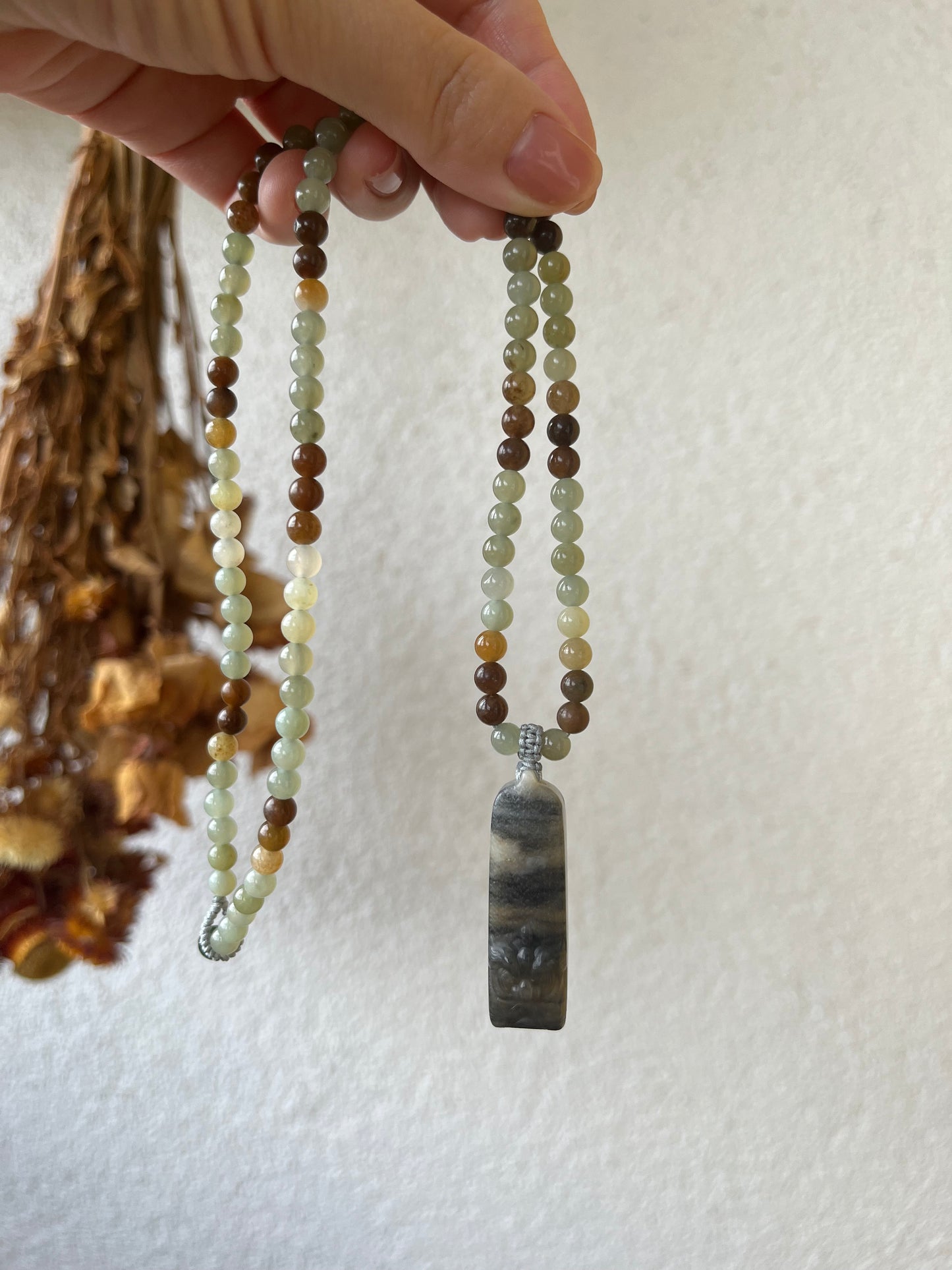 Qinghua Hetian Jade Beast Face Set | 和田青花兽面套链