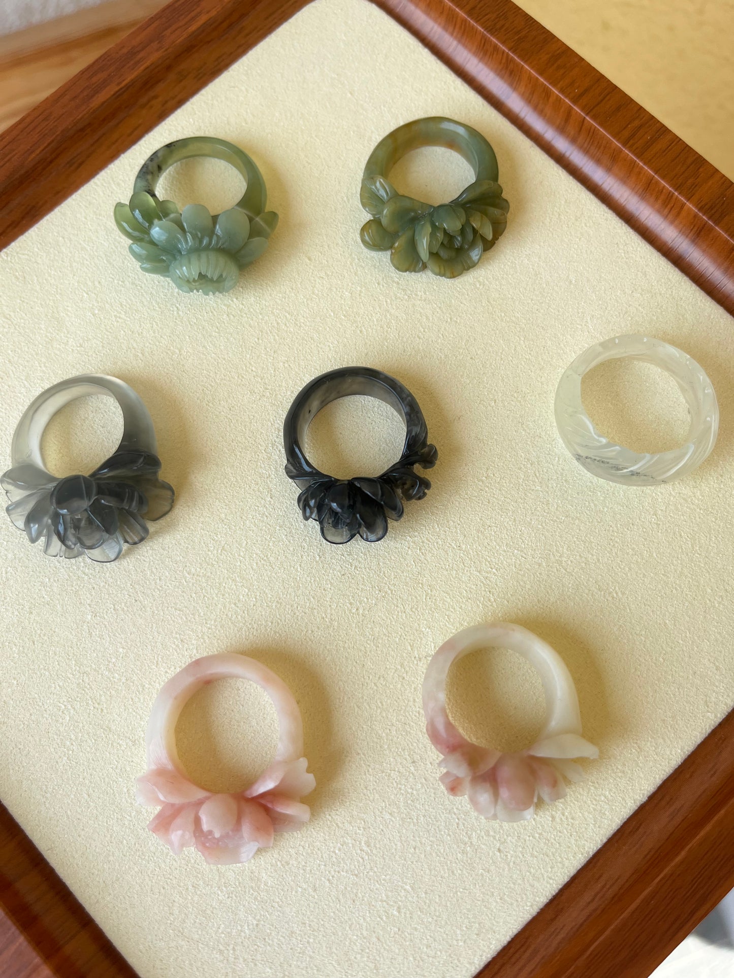 Hand Carved Xiu Jade Rings