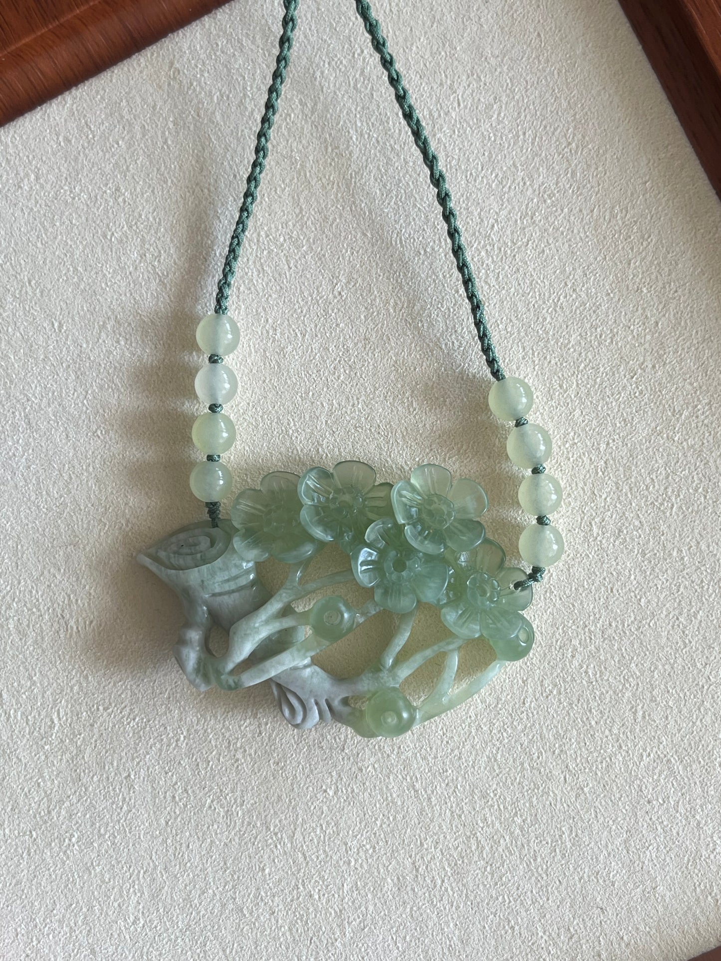 Hand Carved Green Xiu Jade Plum Blossom
