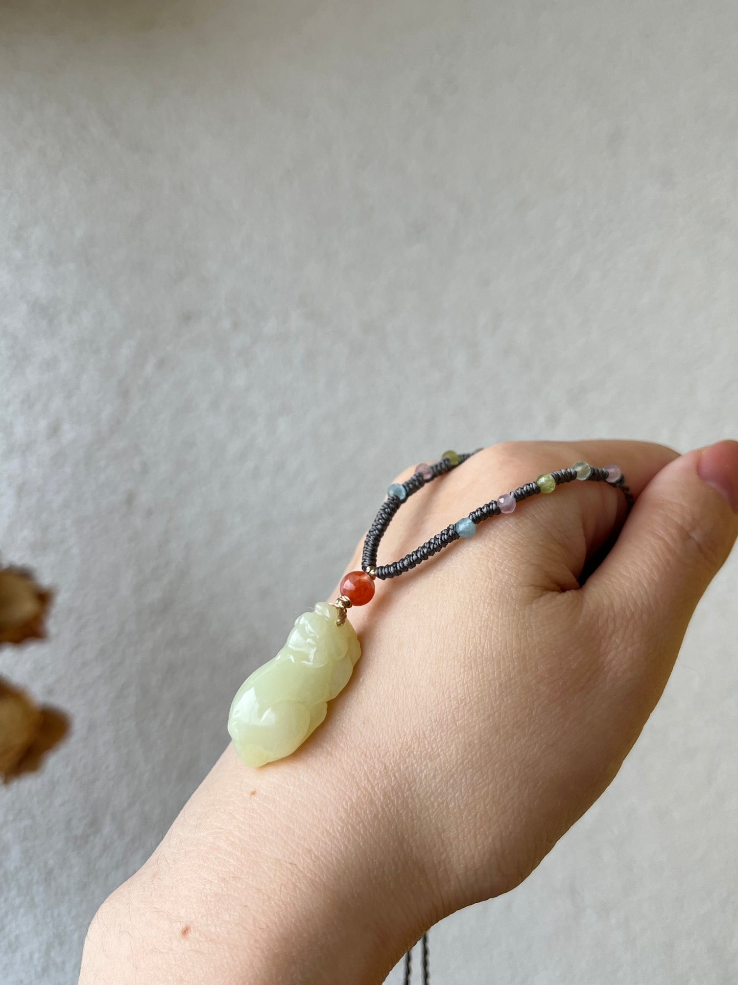 Handmade Necklace with a Carved Yellow Hetian Jade Pixiu
