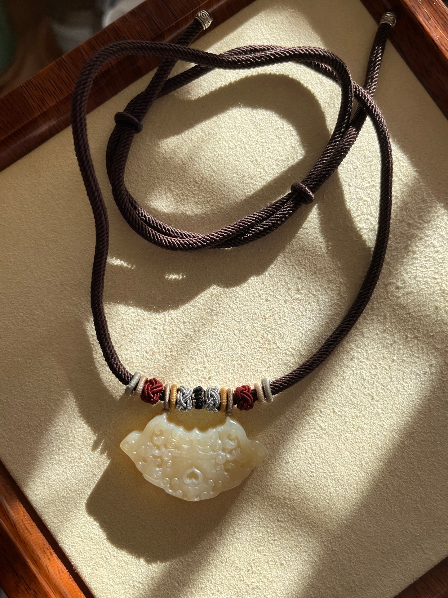 Light Brown Hetian Jade Antique-style Taotie Pattern Pendant | 和田浅糖仿古饕餮纹吊坠