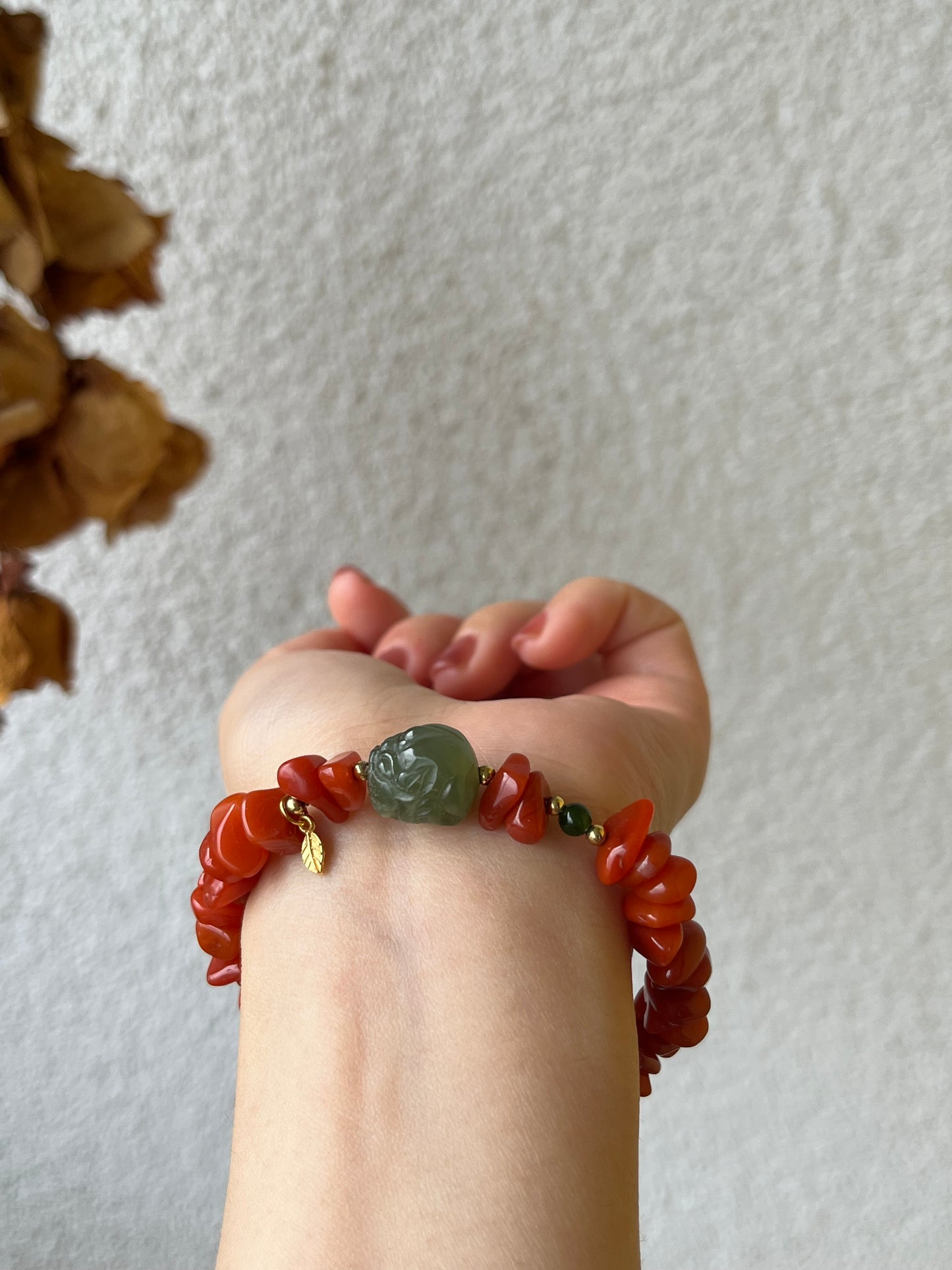 Green Hetian Jade and Nanhong Agate Bracelet