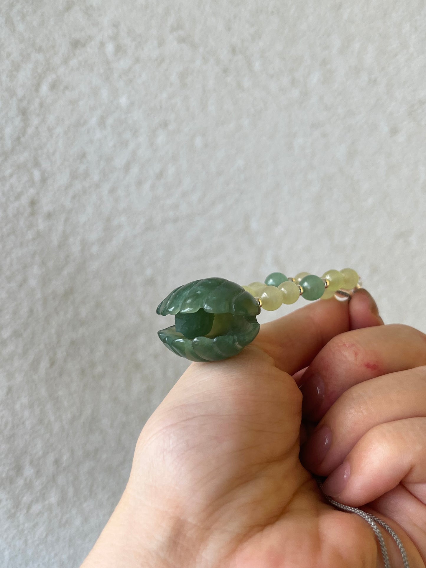 Hand Carved Blue Xiu Jade Shell with Pearl Pendant