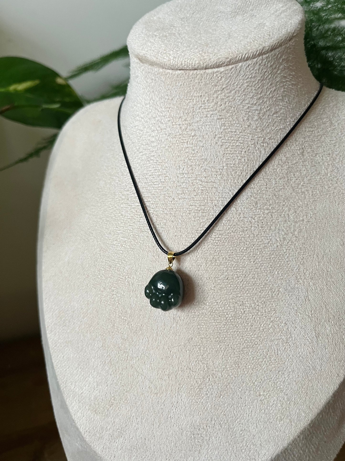 Carved Dark Cyan Hetian Jade Cat Paw Pendant, 青玉银扣头小猫爪