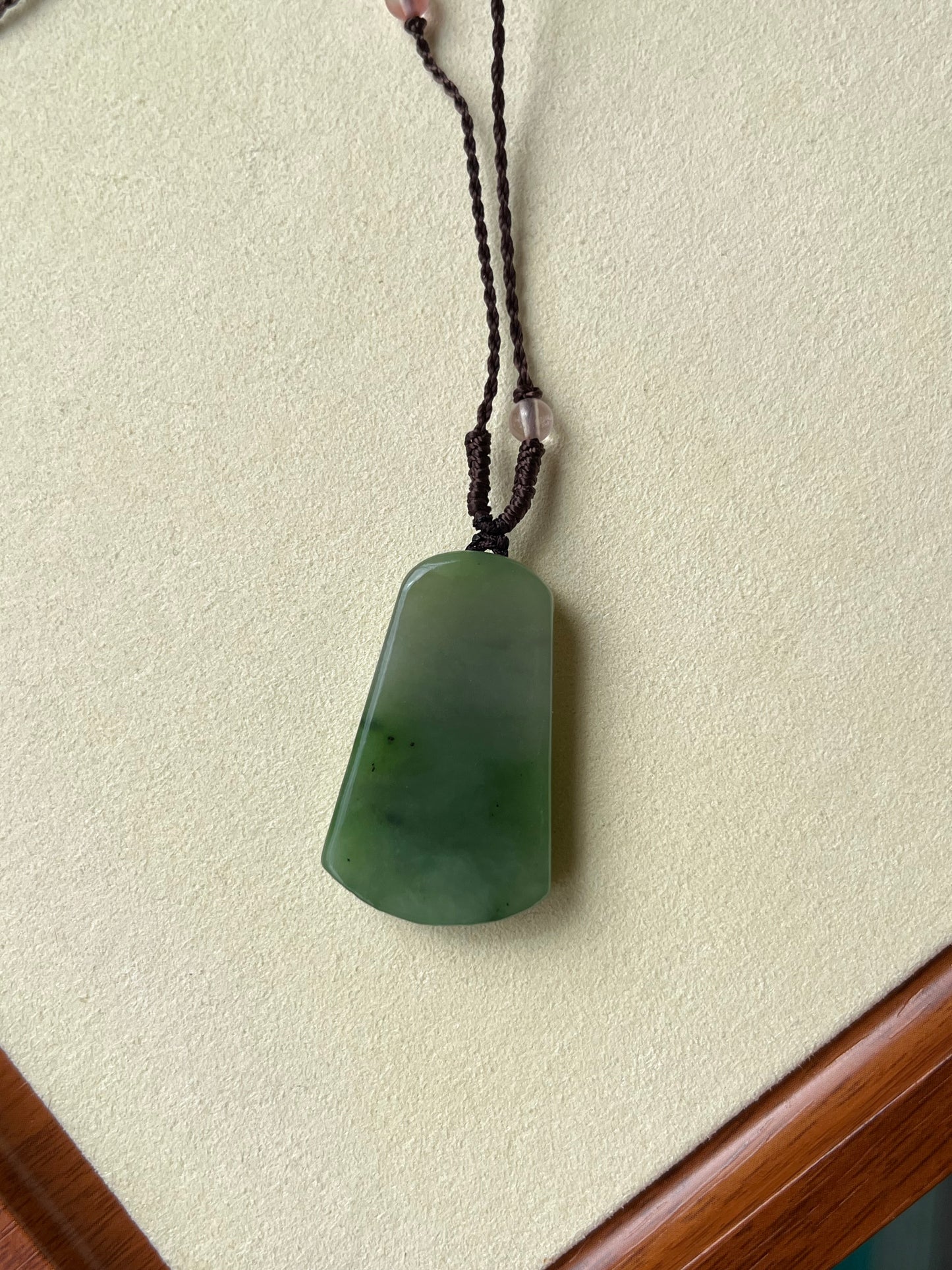 Hand Carved Green Hetian Jade Landscape Pendant | 手雕和田碧玉山水牌