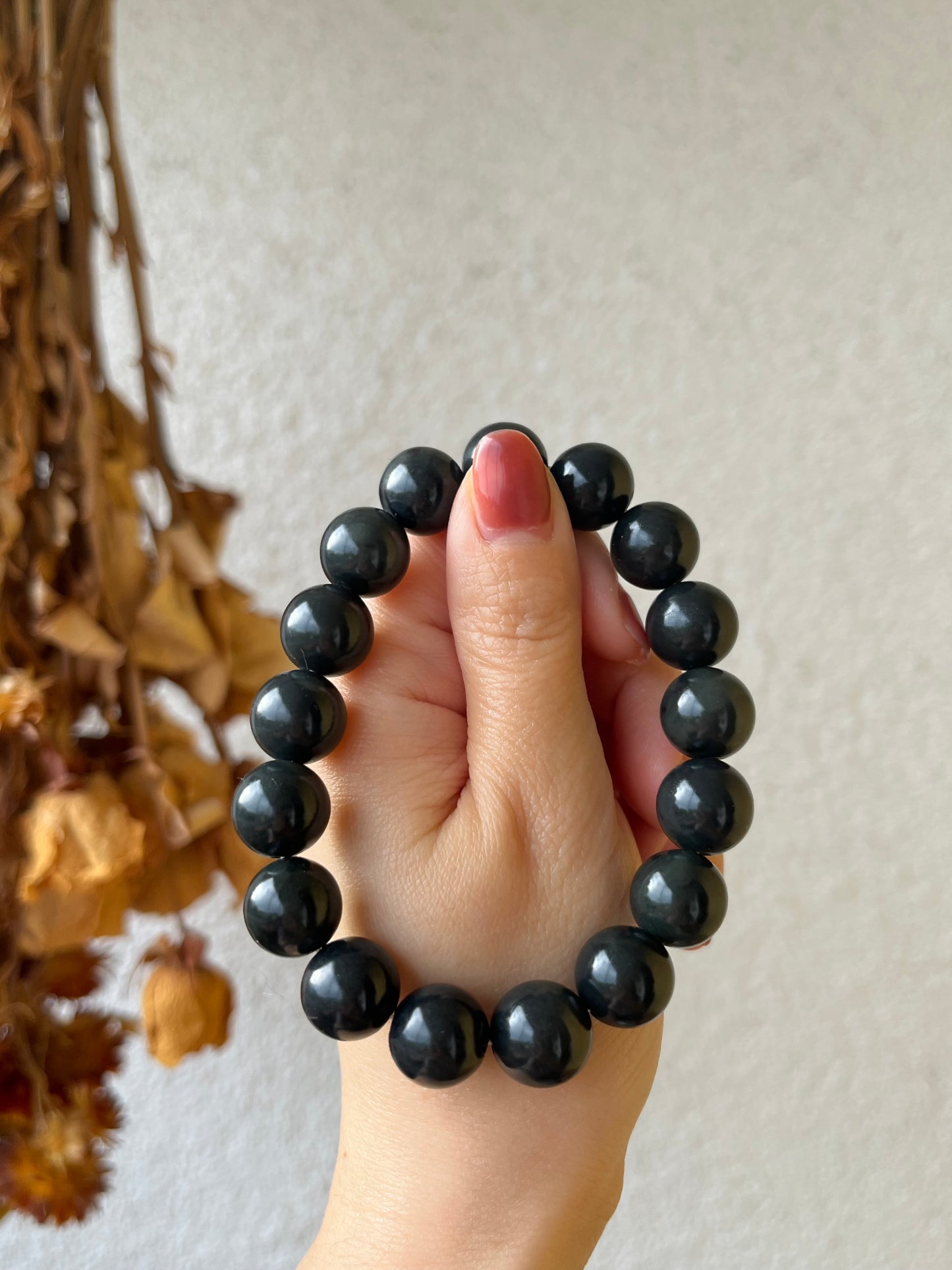 Dark Gray Qinghua Hetian Jade Beaded Bracelets 12mm, 8mm | 和田聚墨青花手串