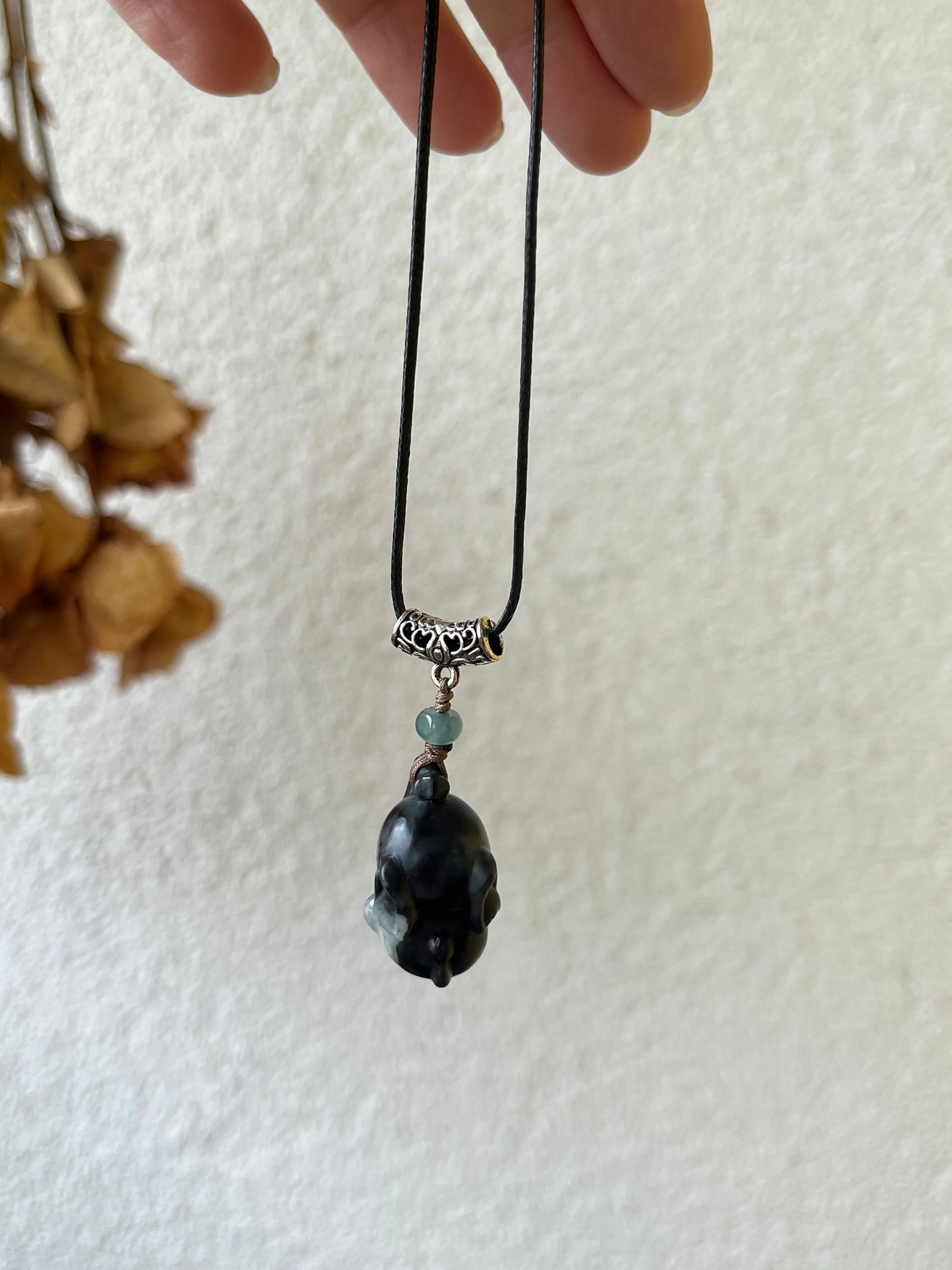 Cute Black Hetian Jade (Qinghua) Elephant Necklace