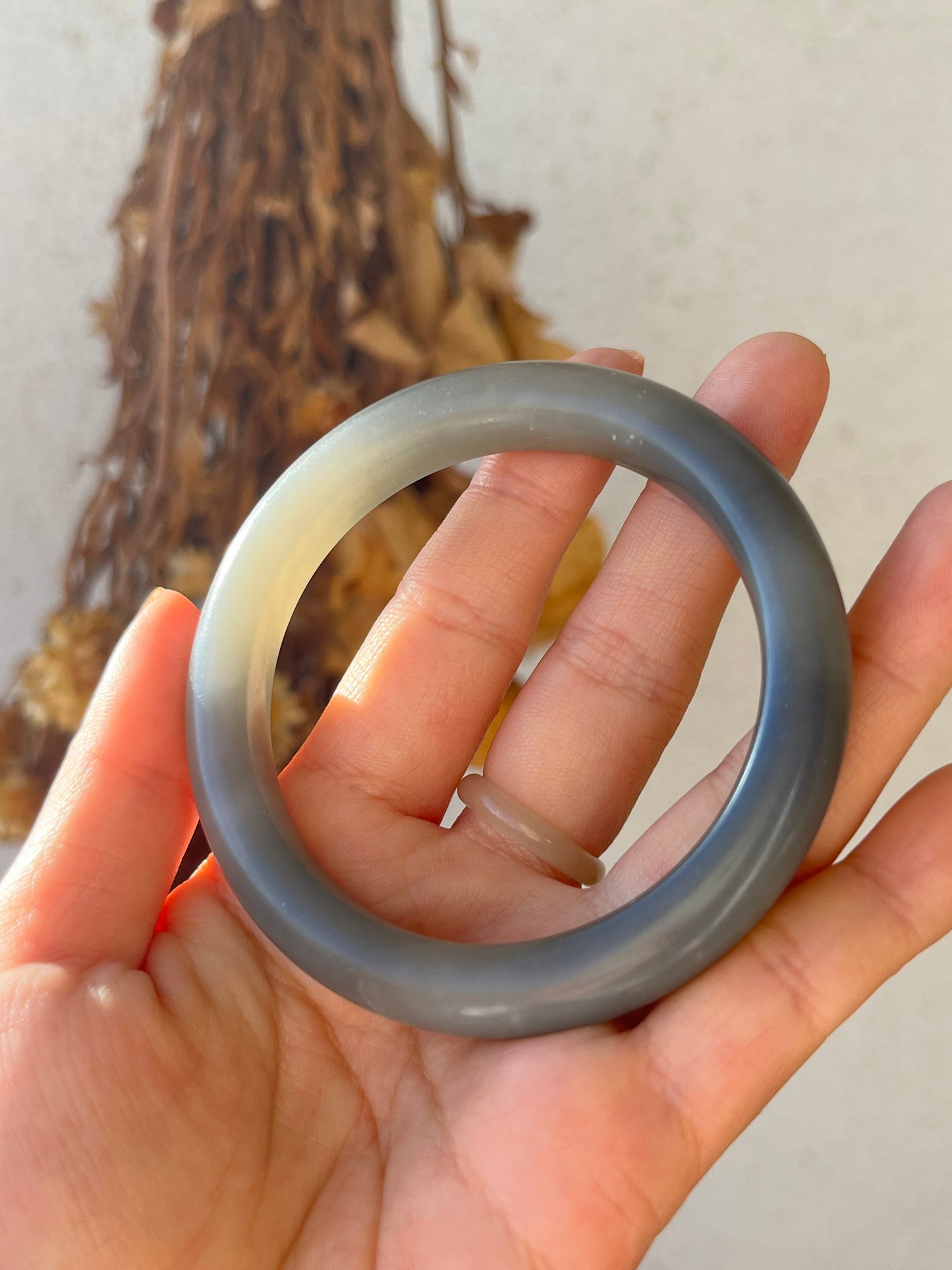 Gray Hetian Jade Bangle 54mm | 和田烟灰手镯