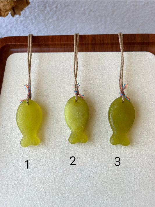Yellow Xiu Jade Fish Necklace