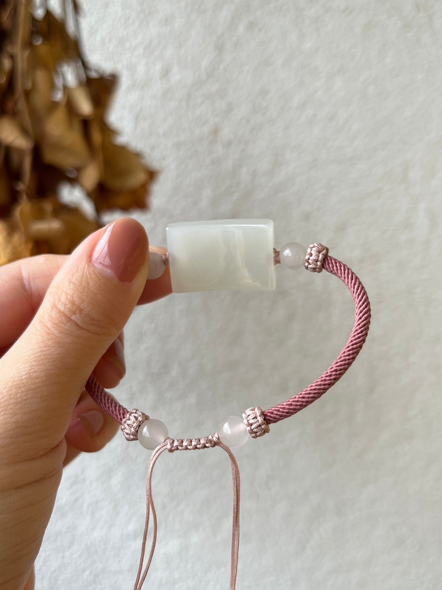 Handmade Bracelet Crafted from a Hand Carved White Hetian Jade Lotus and dragonfly Pendant