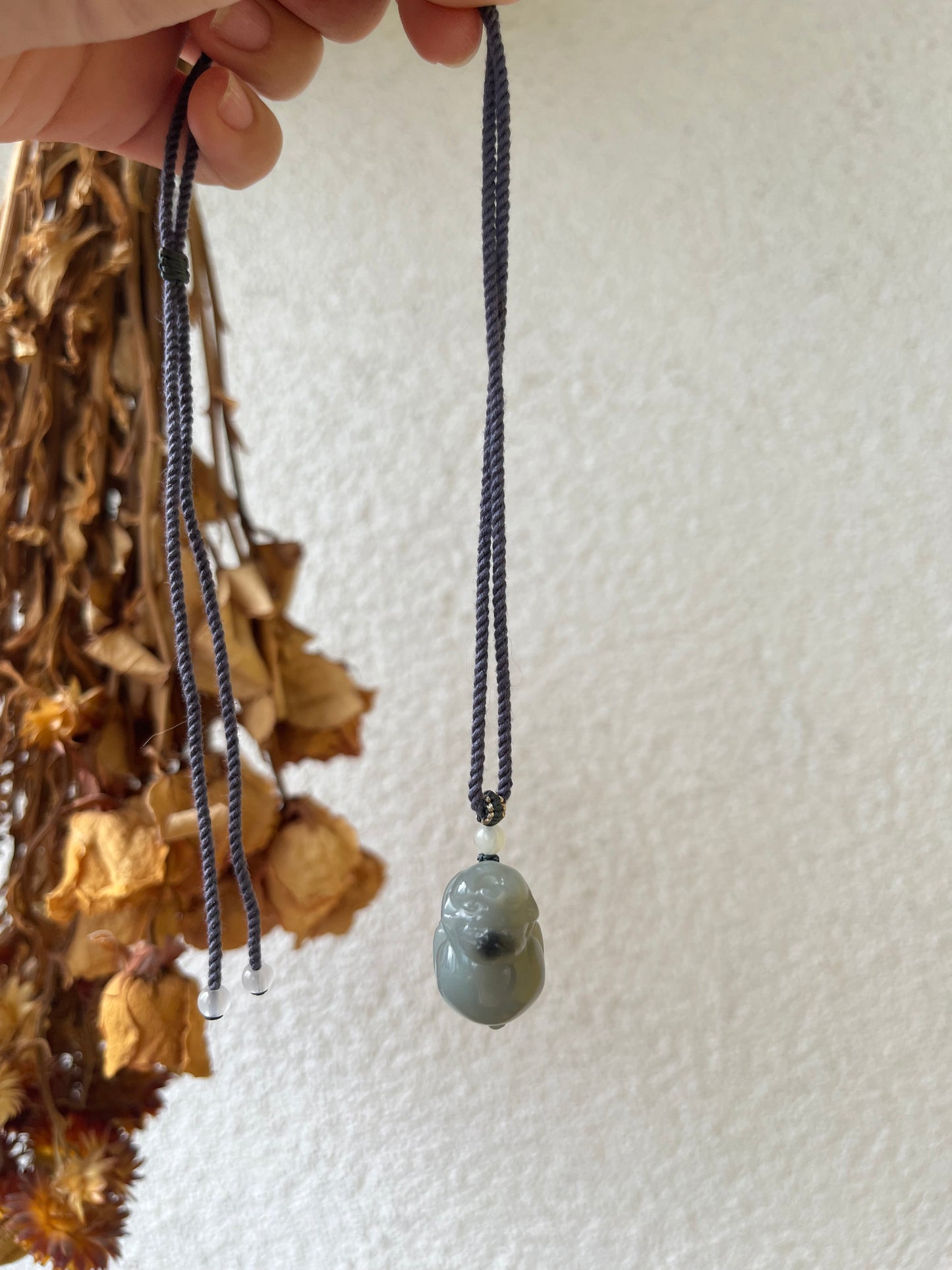 Hand Carved Gray Qinghua Hetian Jade Pig Pendant | 和田青花小猪