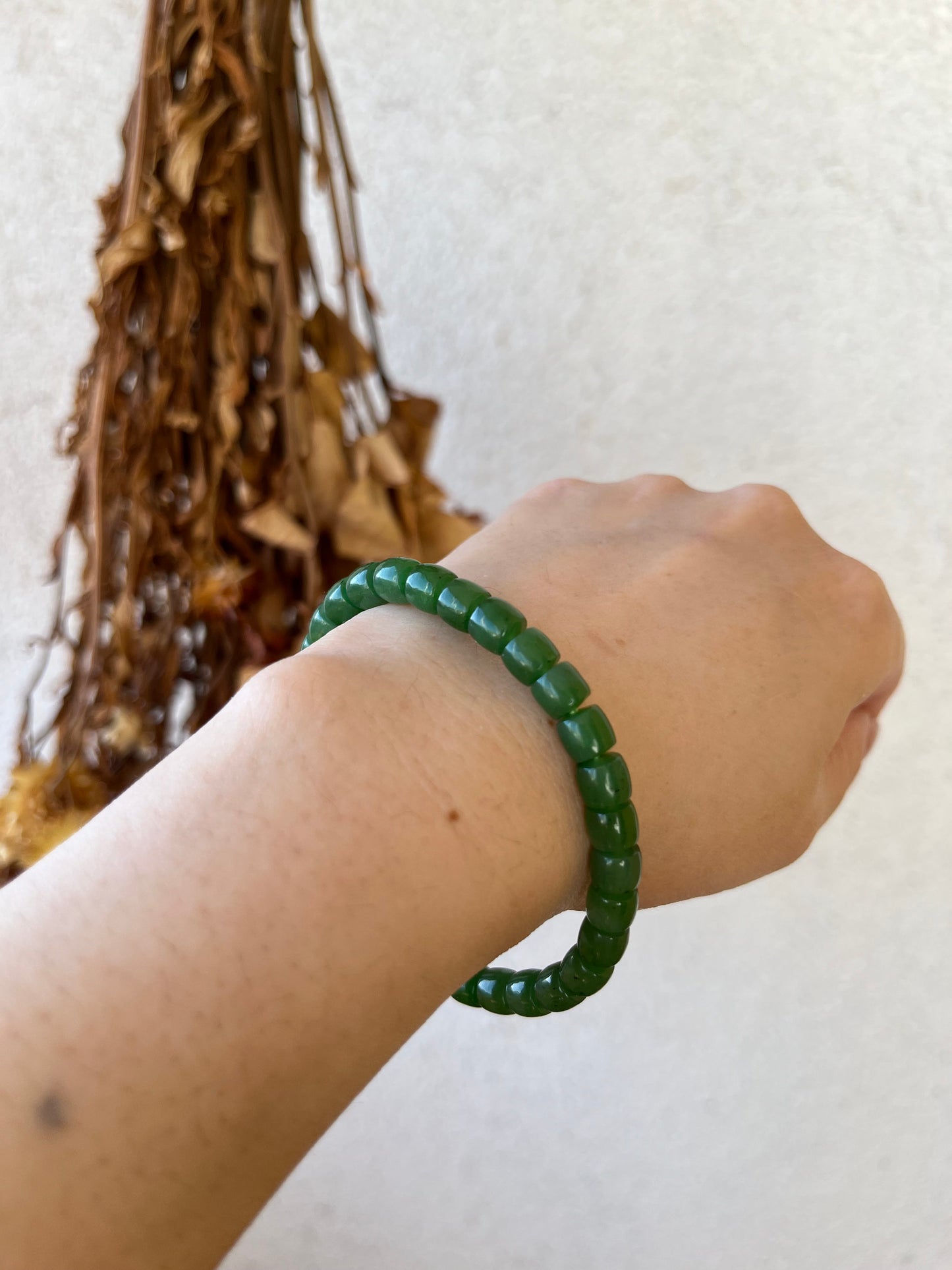 Green Hetian Jade Beaded Bracelet (6mm x 4mm)