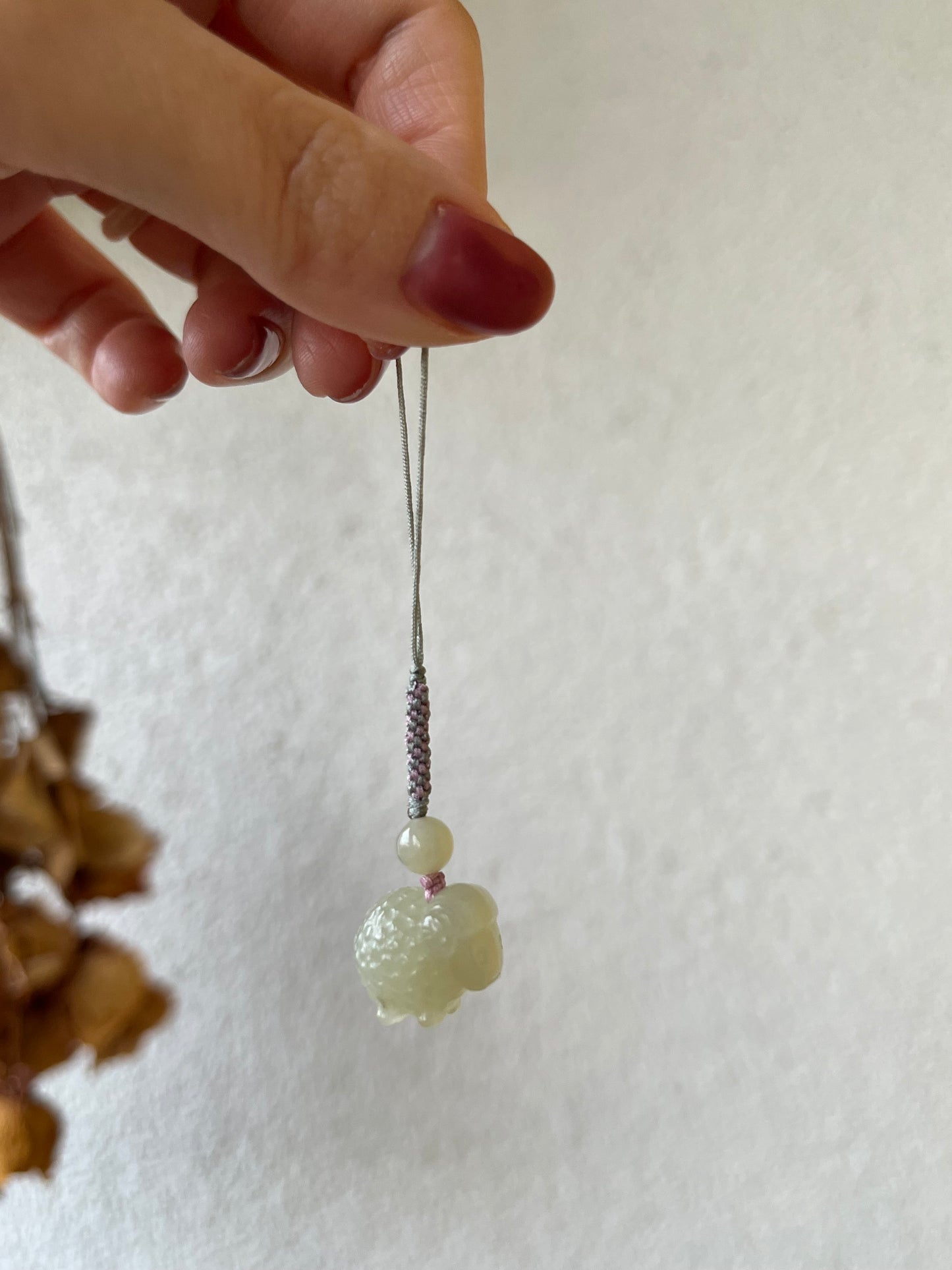 Handmade Cute Phone / Bag Charms with Carved Hetian Jade Pendants