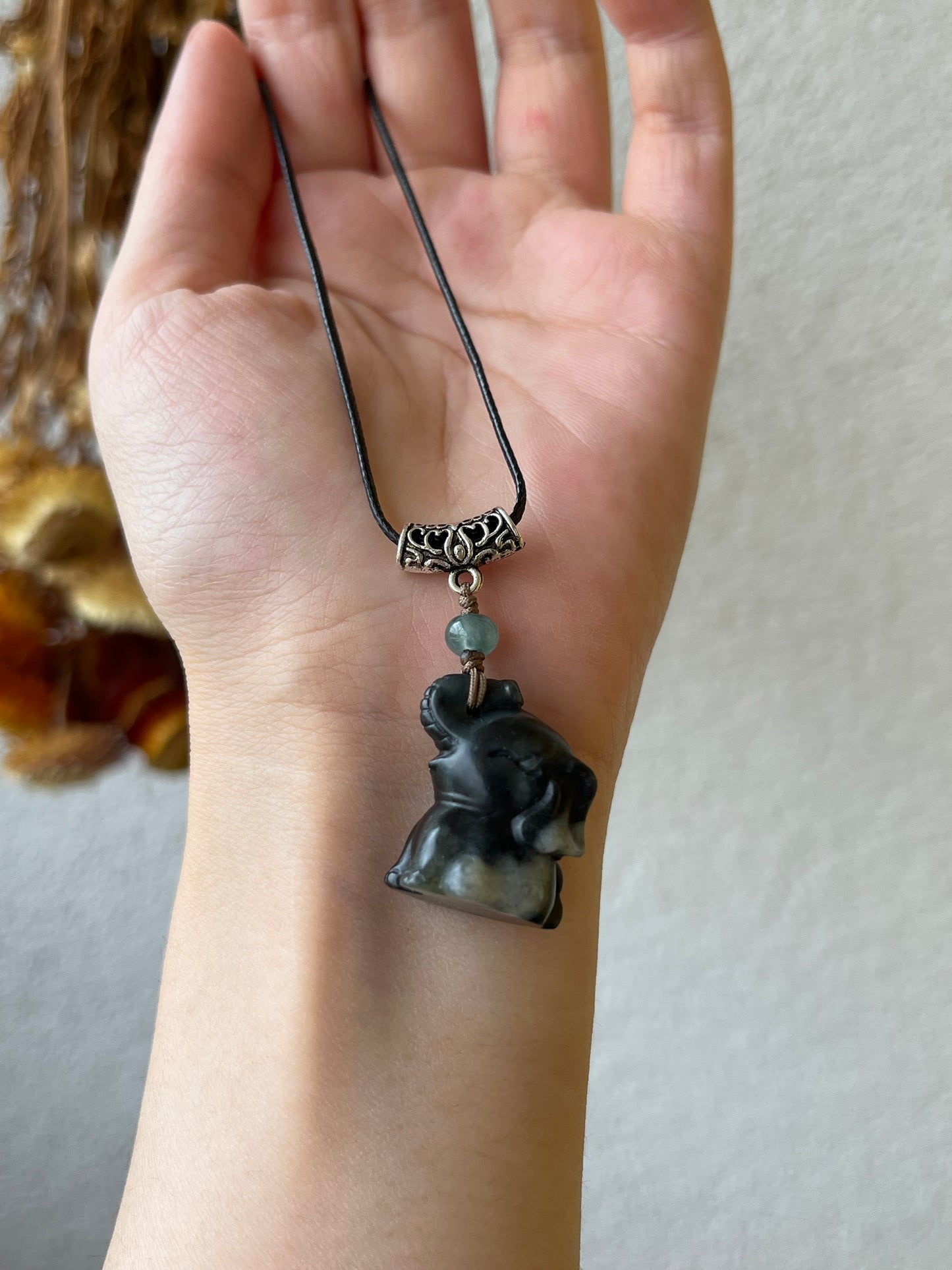 Cute Black Hetian Jade (Qinghua) Elephant Necklace