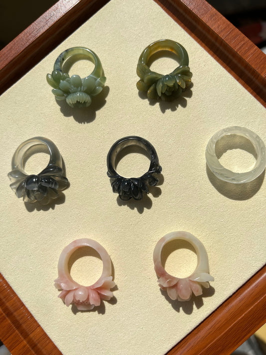 Hand Carved Xiu Jade Rings