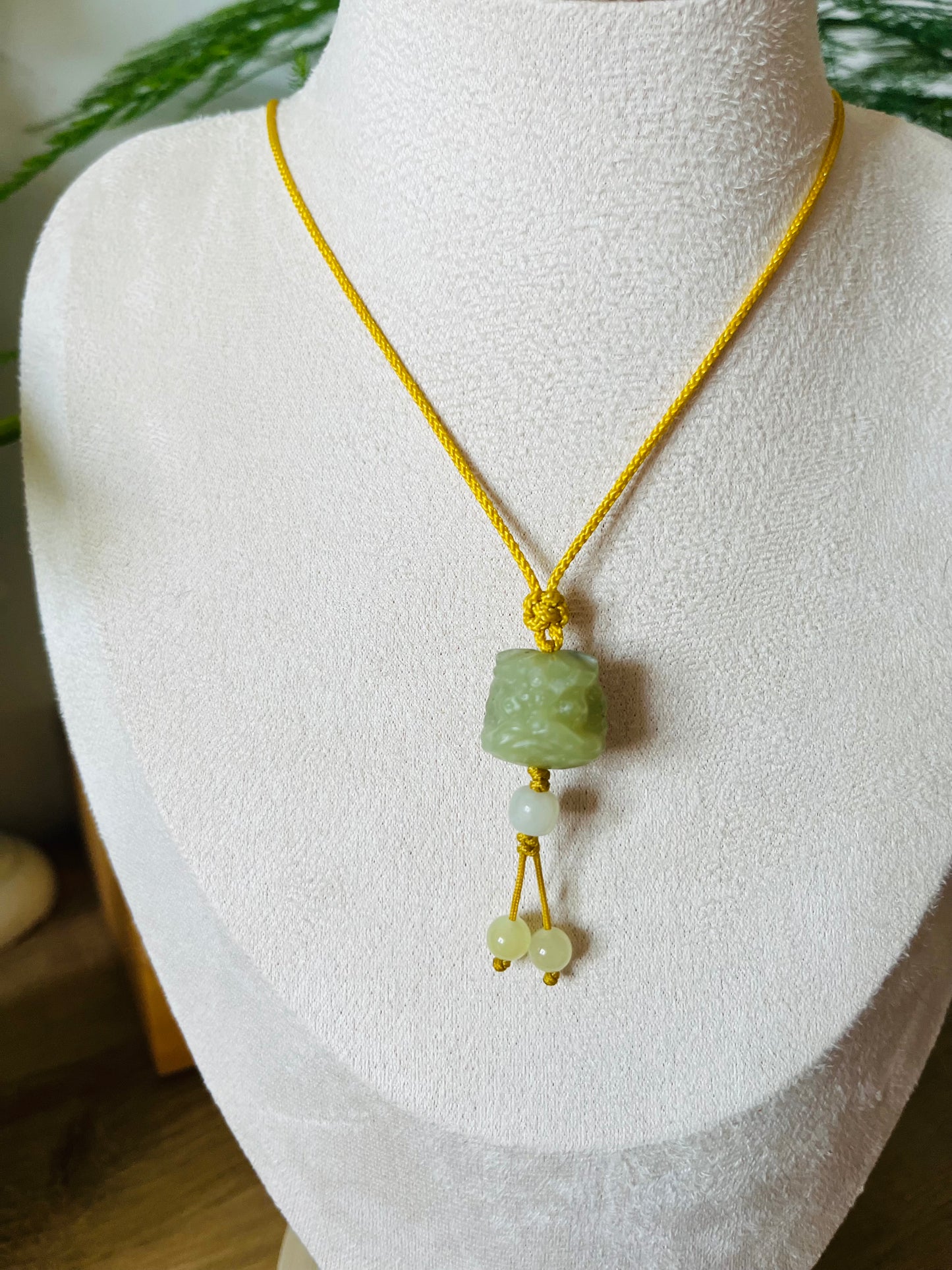 Carved Yellow Hetian Jade Chinese Lion Dance Head Pendant