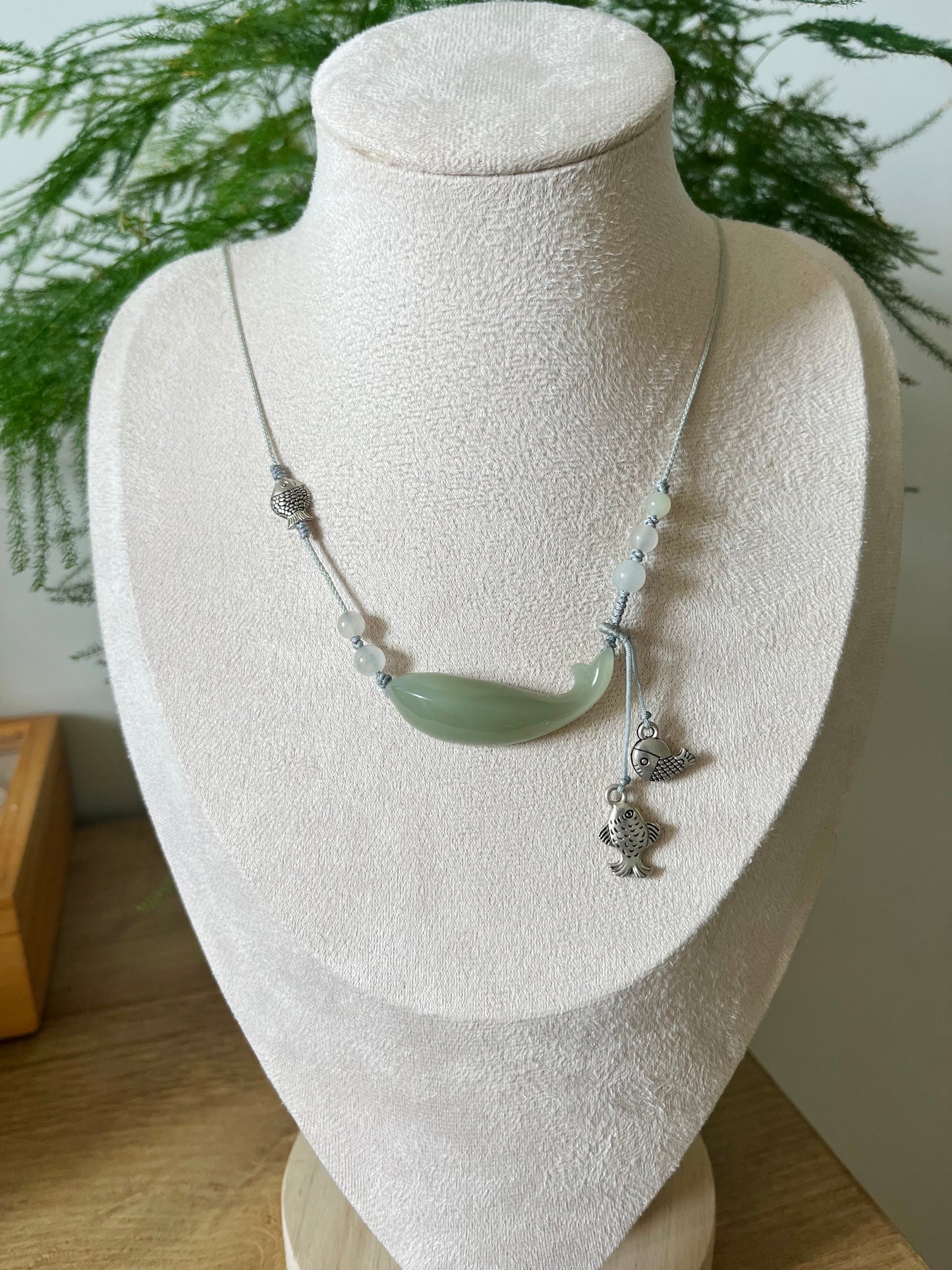 Designed Necklace Crafted from a Hand Carved Hetian Jade Fish Pendant, 设计款和田青海冰晴鱼项链