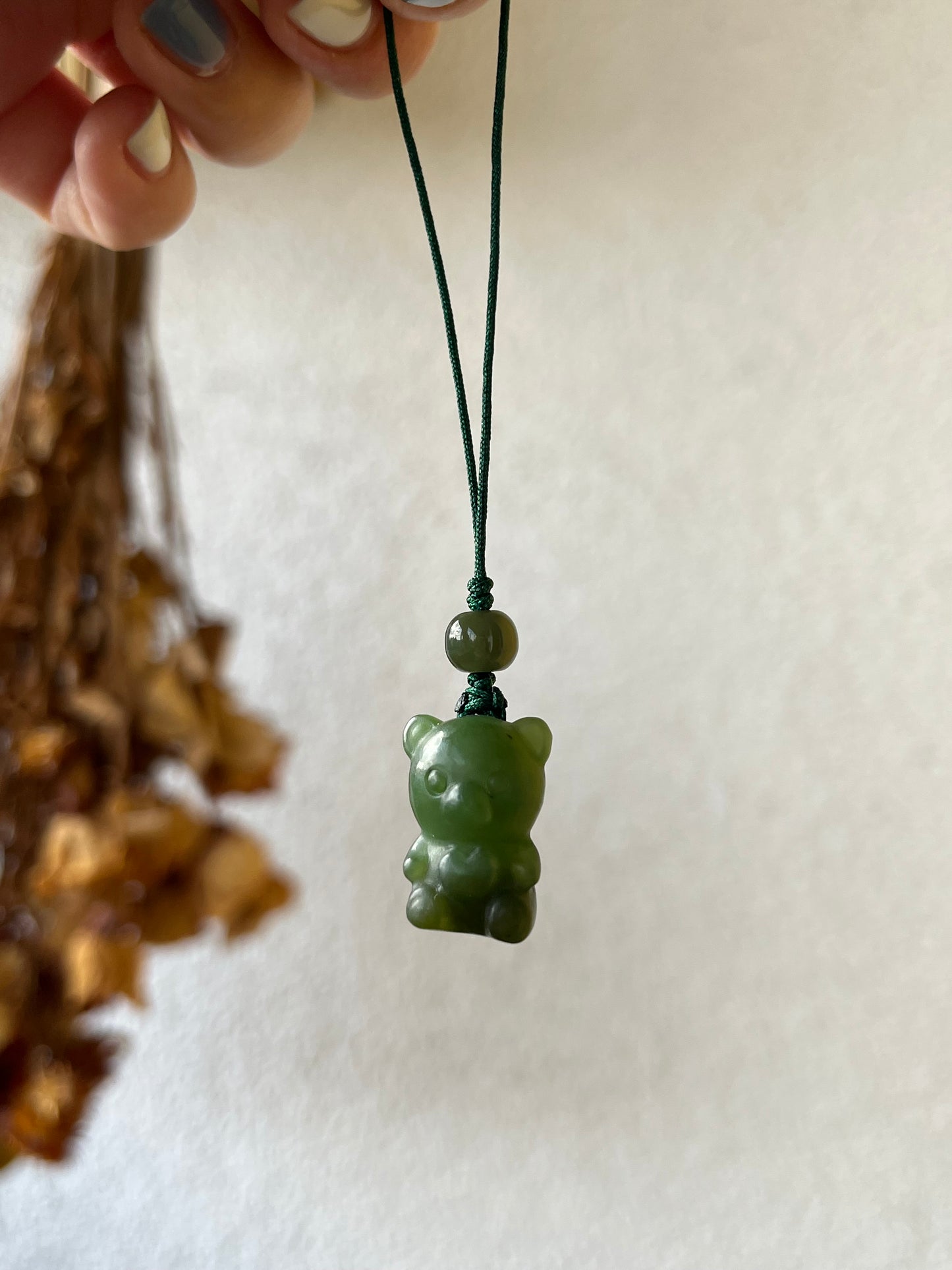 Green Hetian Jade Bear Phone Charm