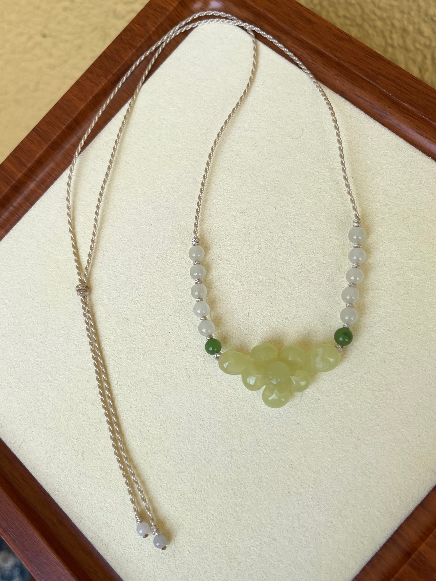 Hand Carved Yellow Hetian Jade Lotus Necklace