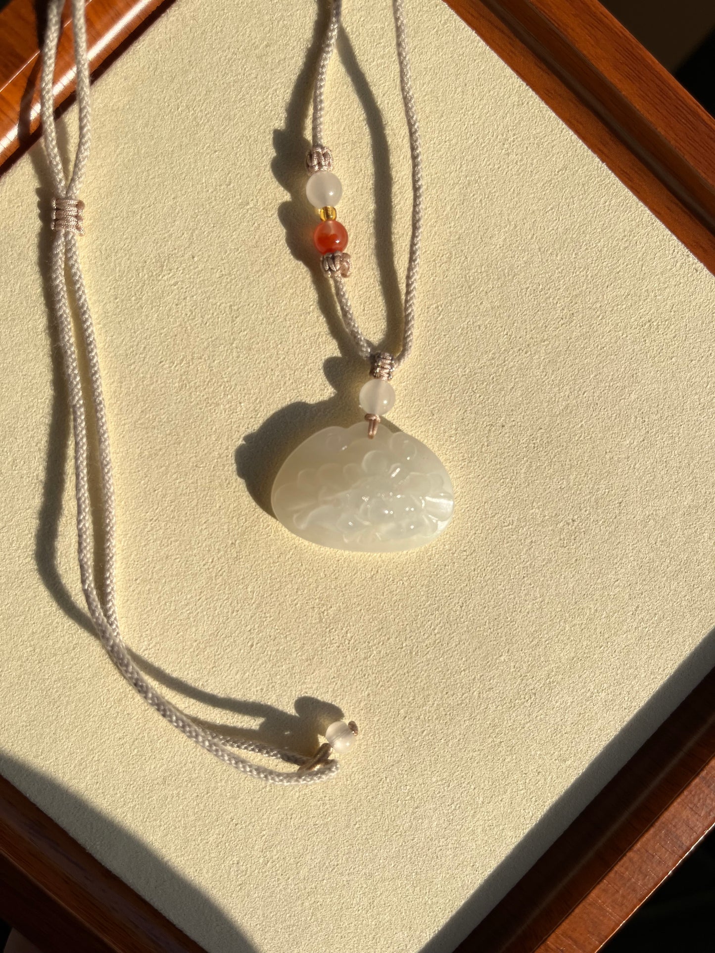 Hand Carved Hetian White Jade Peony Flower Ruyi Blessing Lock Pendant | 和田白玉牡丹如意锁