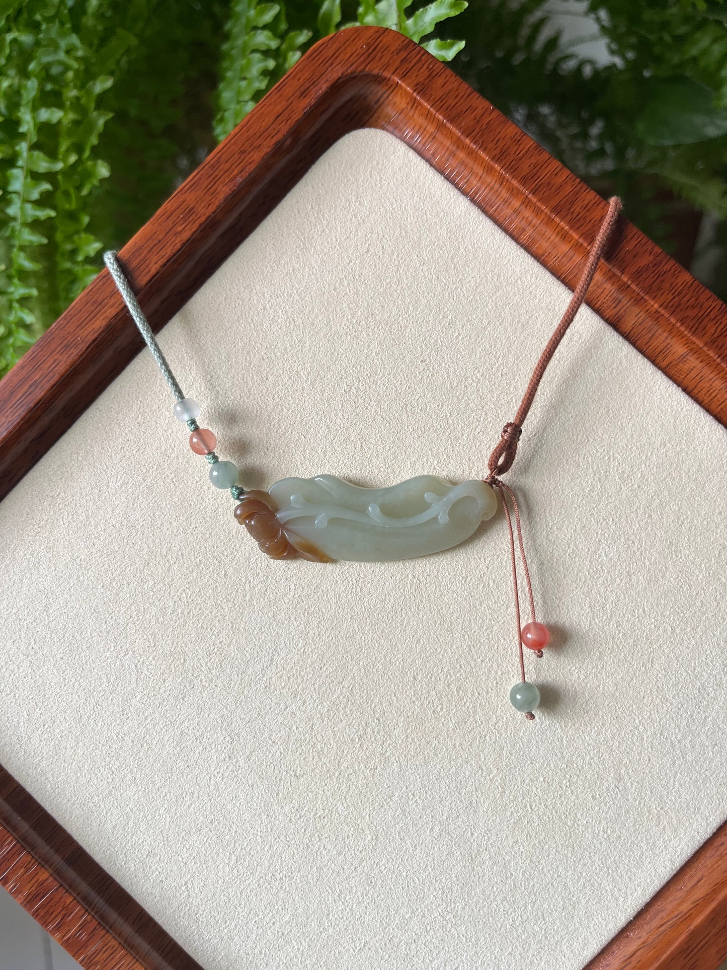Hand Carved Blue and Brown Hetian Jade Lotus Pendant | 和田蓝糖俏色荷花