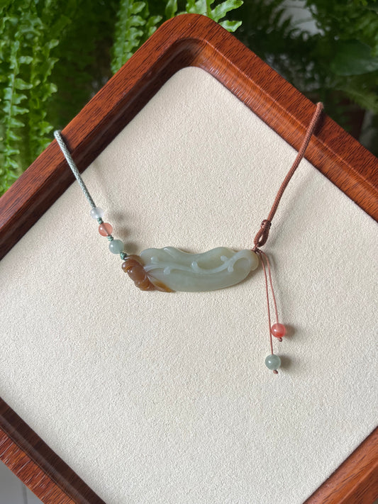 Hand Carved Blue and Brown Hetian Jade Lotus Pendant | 和田蓝糖俏色荷花