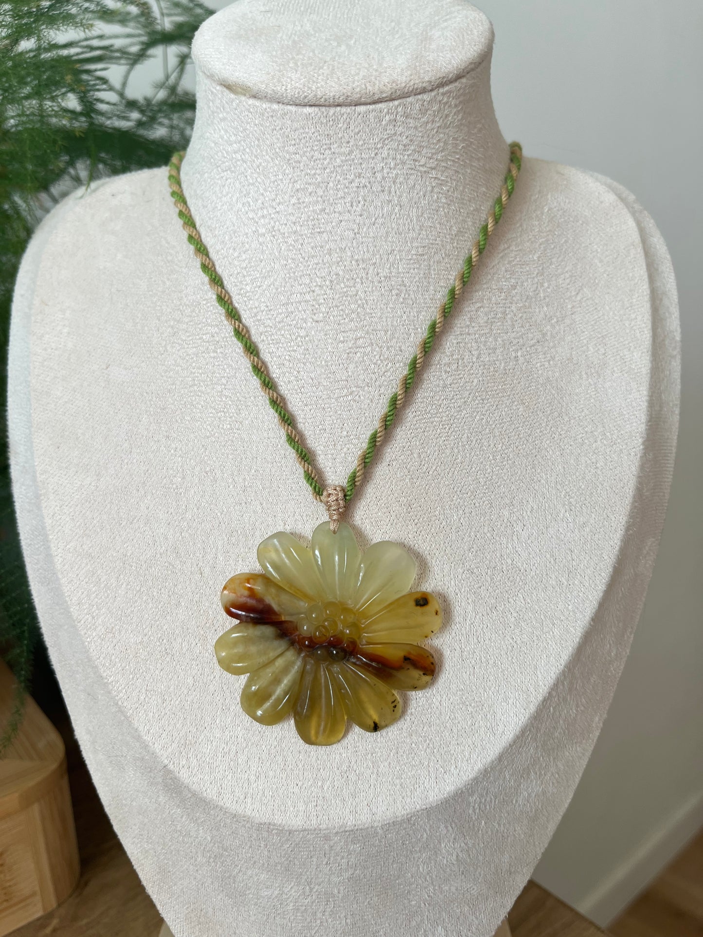 Hand Carved Xiu Jade Magnolia, Daisy