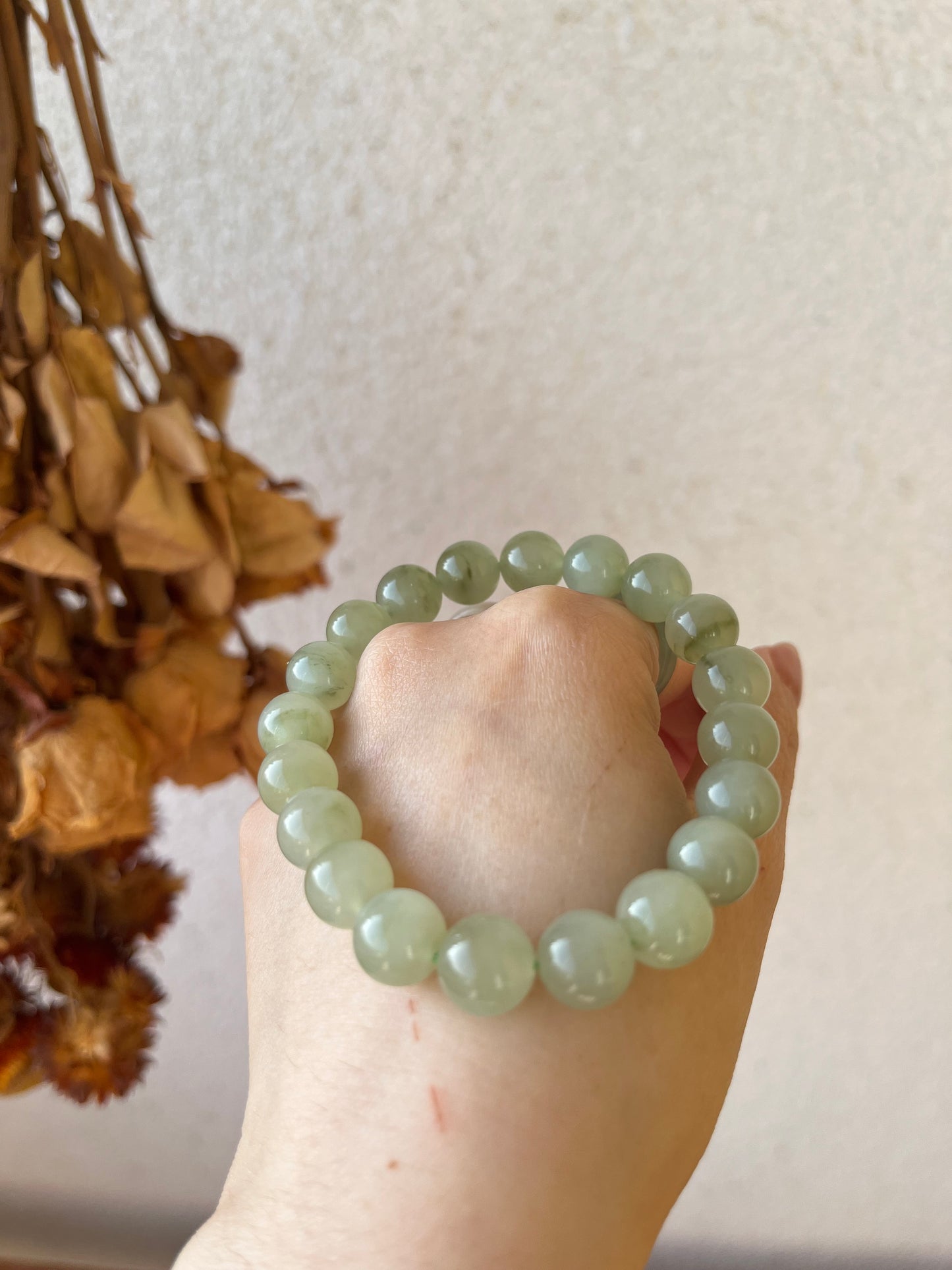 10mm Qingshui Hetian Jade Beaded Bracelet
