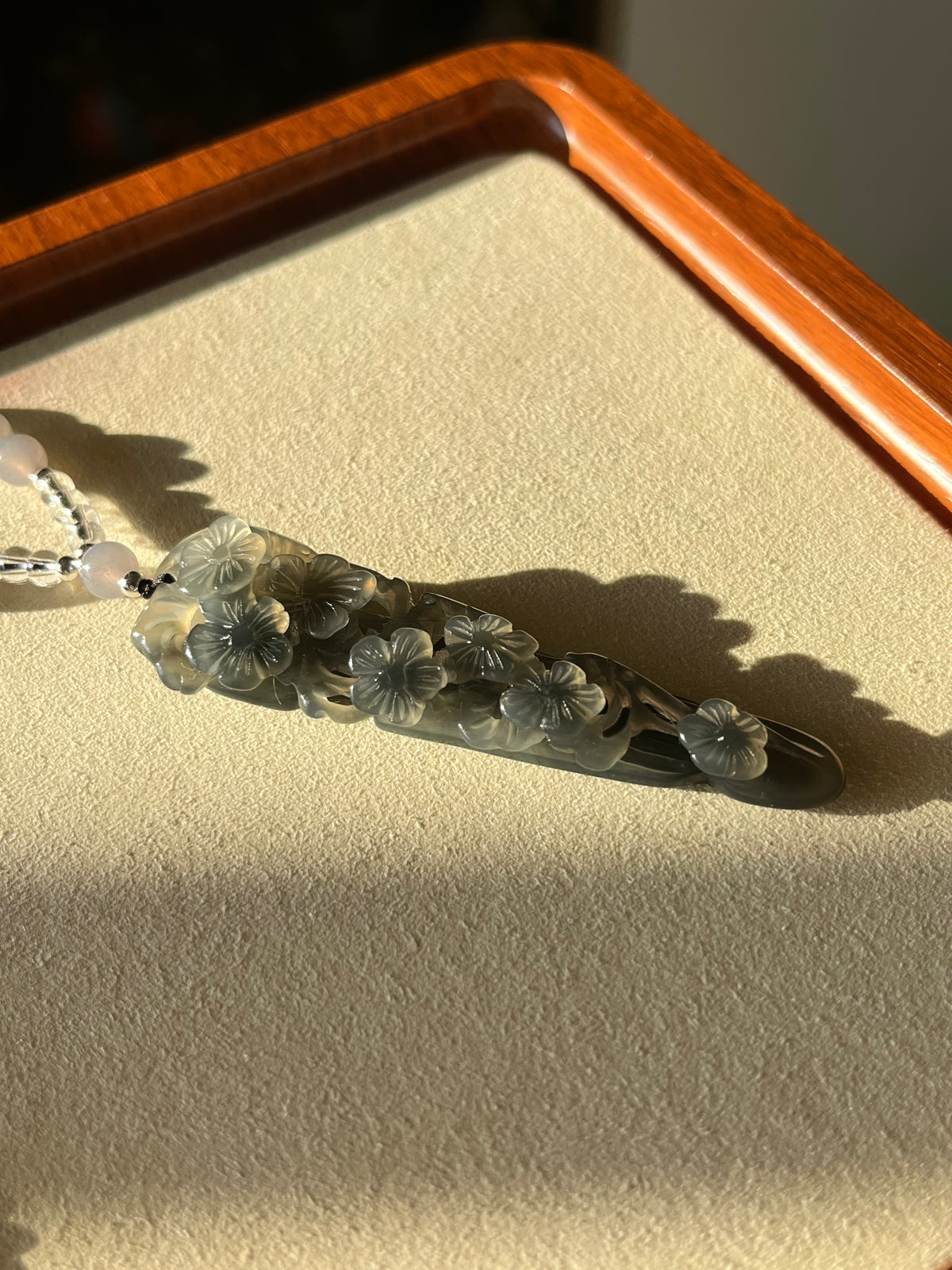 Hand Carve Xiu Jade Plum Blossom on a Guqin Instrument