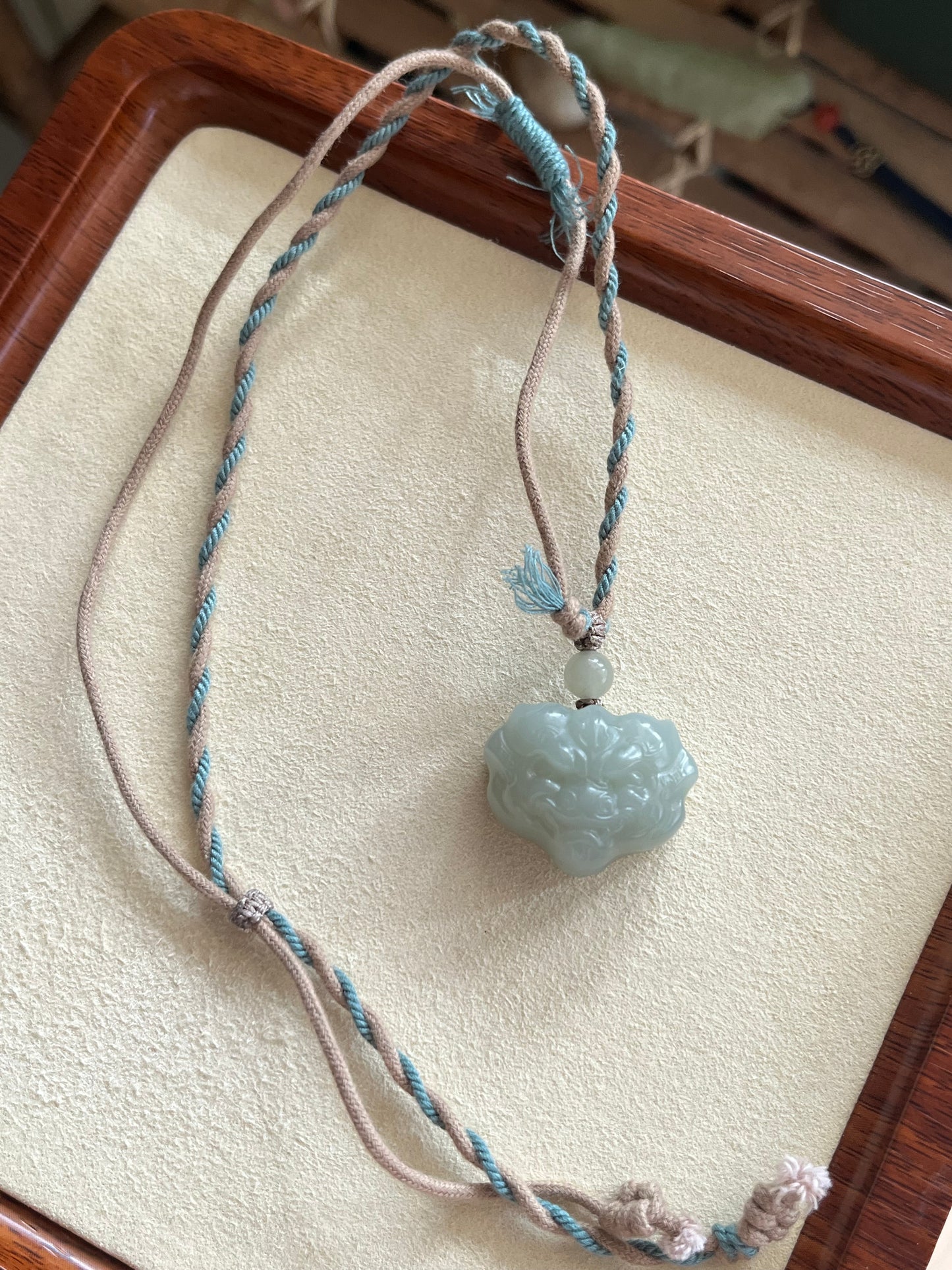 Blue Hetian Jade Beast Face Pendant | 和田且末蓝兽面