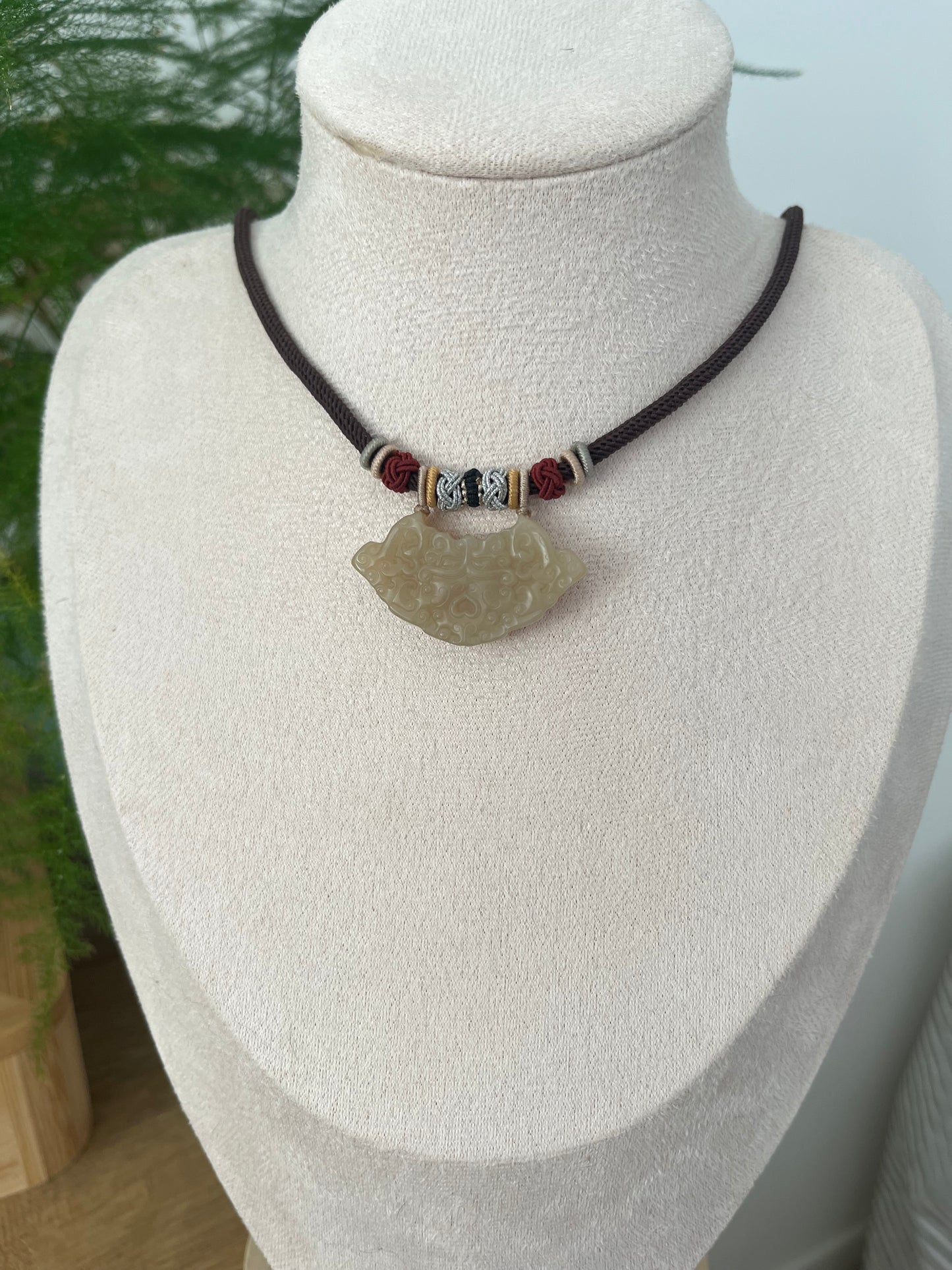 Light Brown Hetian Jade Antique-style Taotie Pattern Pendant | 和田浅糖仿古饕餮纹吊坠