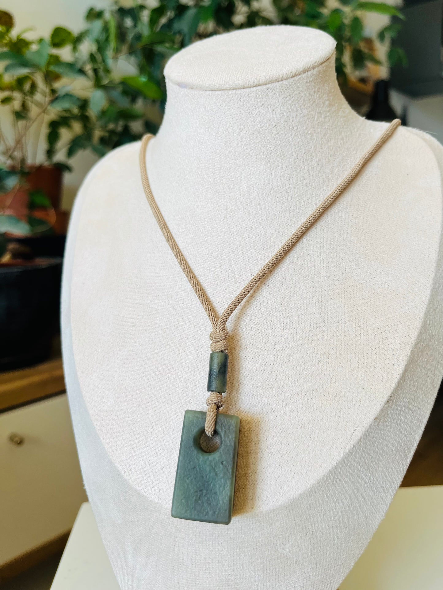 Neo-Chinese Blue-Gray Hetian Jade Flat Pendant Necklace, 和田青花古风吊坠