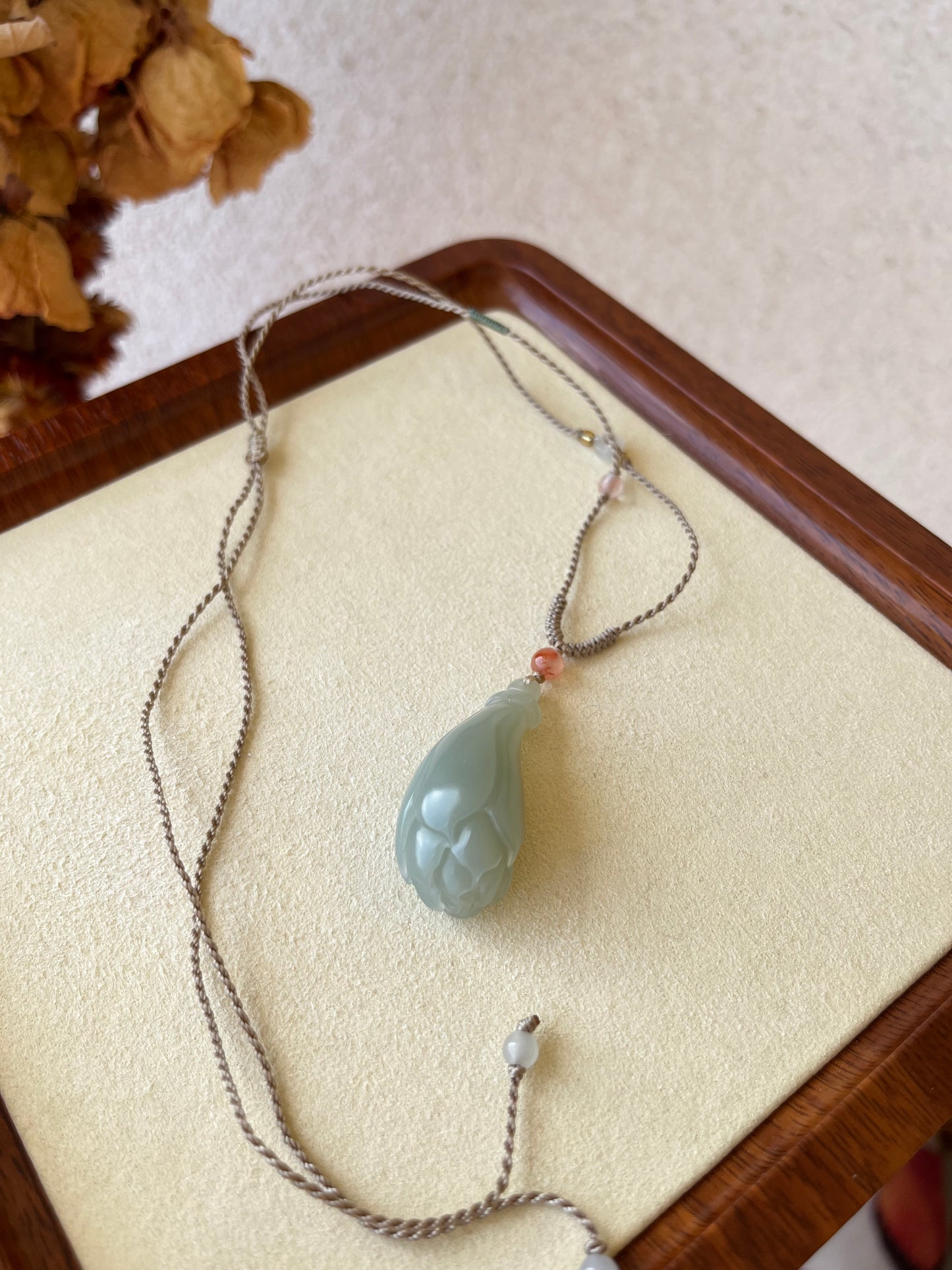 Hand Carved Blue Hetian Jade Magnolia Pendant
