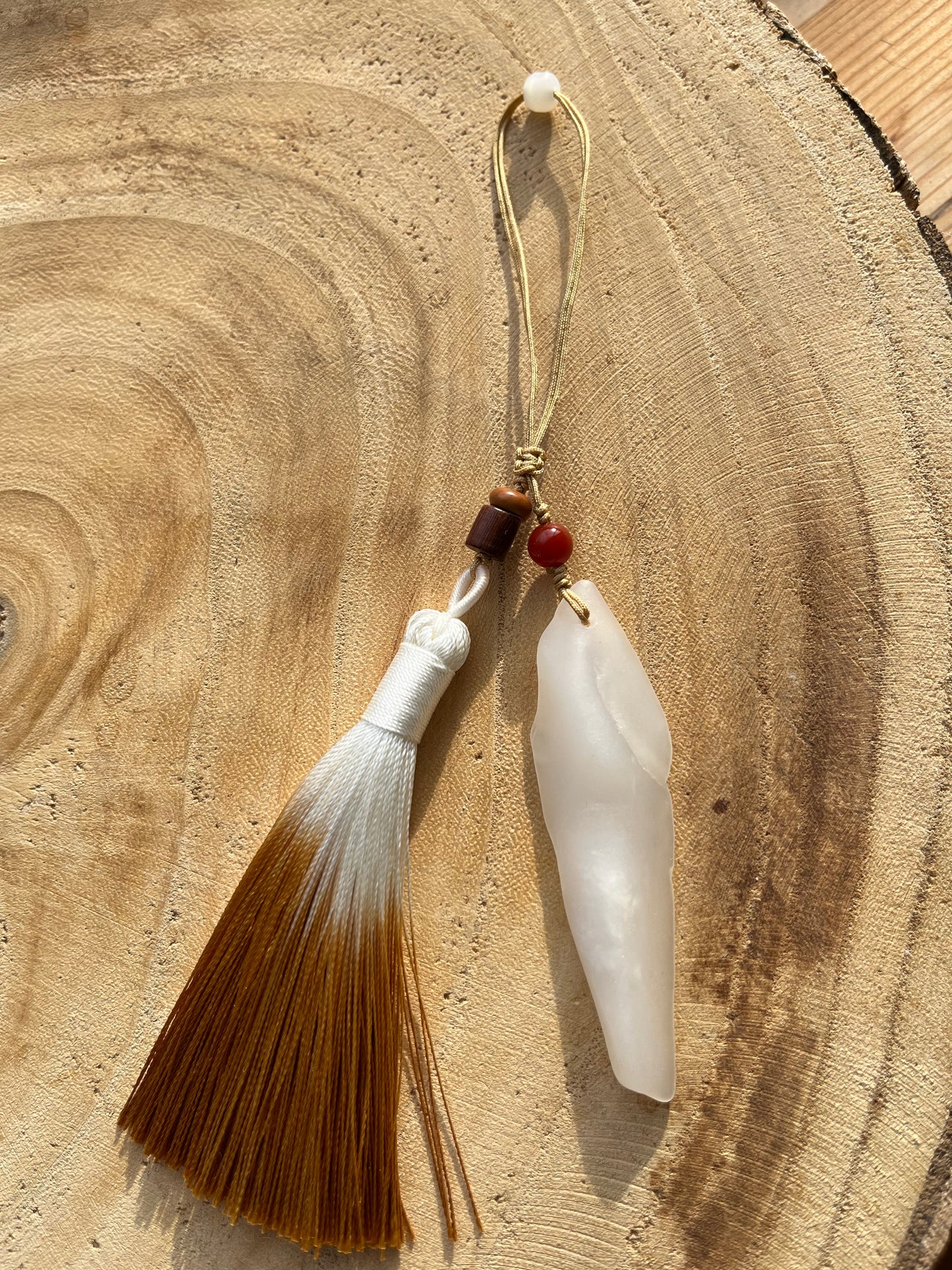 Handmade Bag Charm with a White Hetian Jade Pendant, 和田白玉包挂