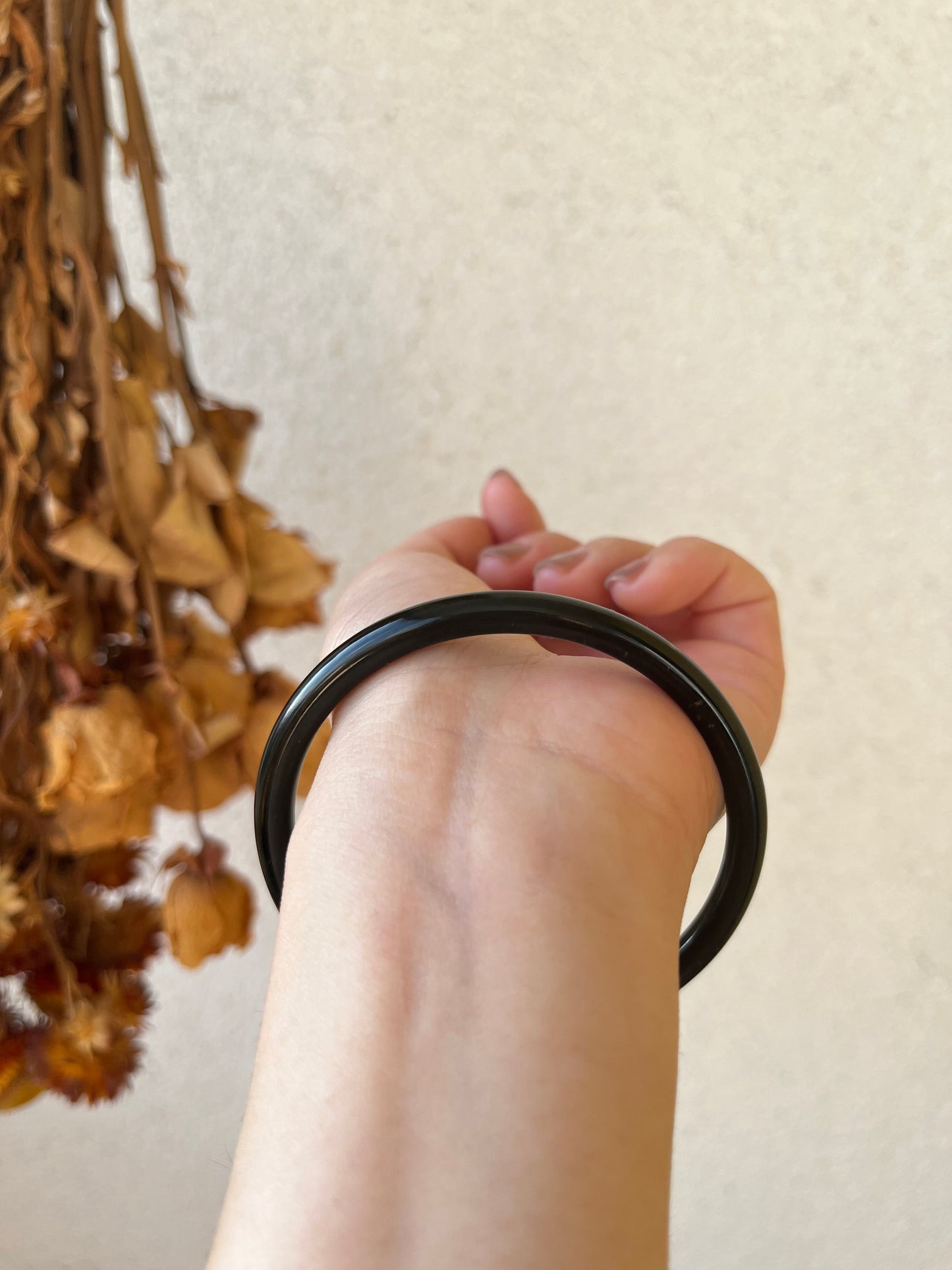 Dark Greenish-black Hetian Jade Slim Bangle 62mm | 和田黑青叮当镯