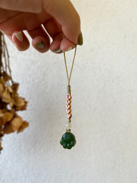 Handmade Phone Charm with a  Cute Green Hetian Jade Cat Paw