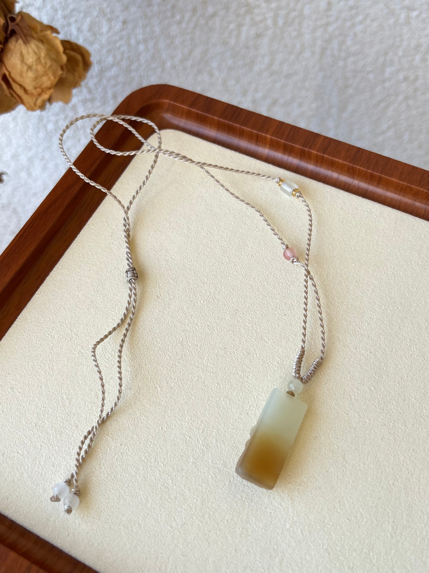 Hand Carved Brown and White Hetian Jade Lotus and  Dragonfly | 手雕糖白和田玉荷花蜻蜓吊坠