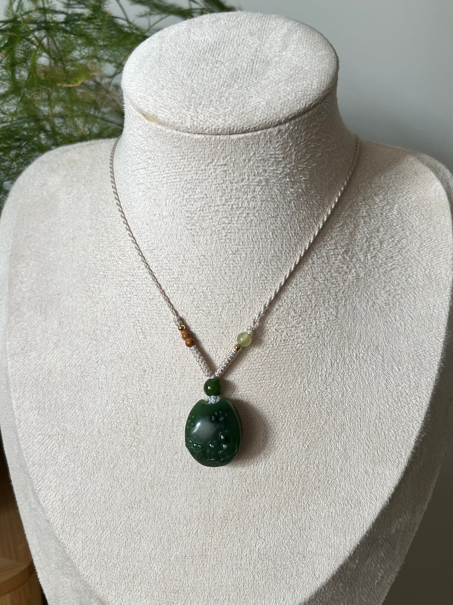 Green Hetian Jade Cat Necklace